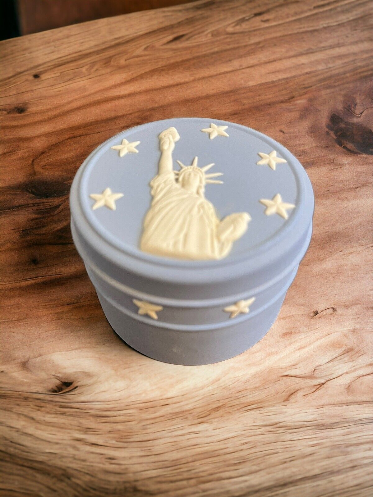Wedgwood Blue Jasperware Music Box, Statue Of Liberty