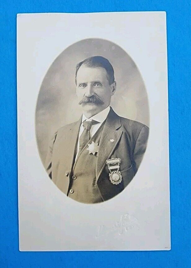 RARE Old West Sheriff Wearing Badge Lead / Deadwood SD RPPC POSTCARD REAL PHOTO