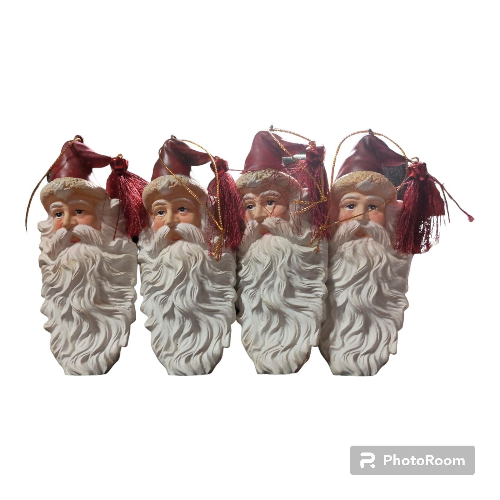 (4)Vintage Whimsical Old World Old Fashioned Father Christmas Santa Face Head