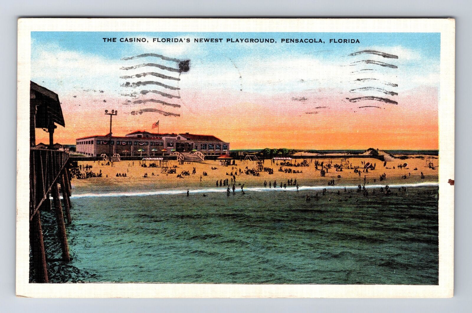 Pensacola FL-Florida, Casino, Antique, Vintage c1936 Postcard