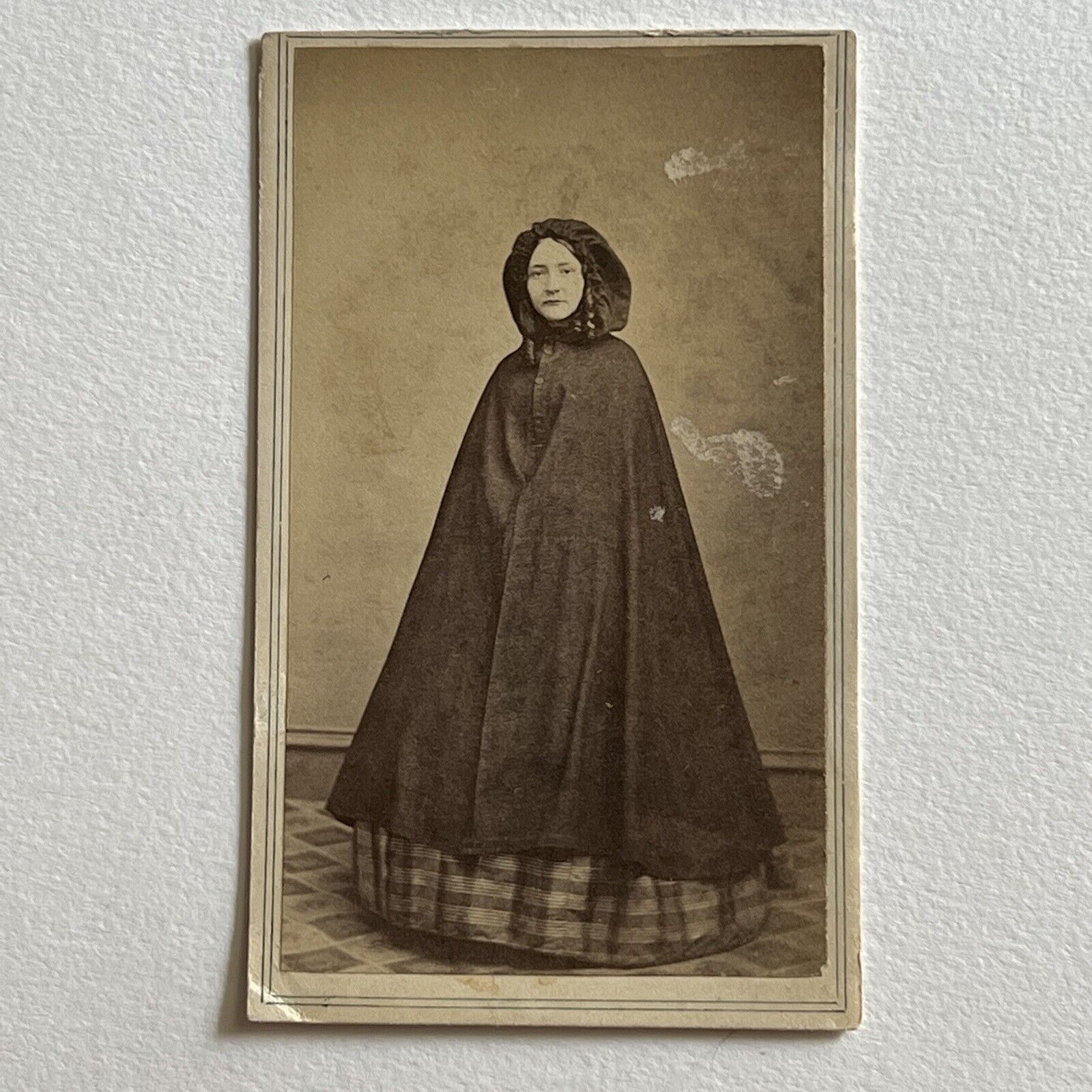 Antique CDV Photograph Young Woman Hooded Cloak Albany NY Red Riding Hood Odd