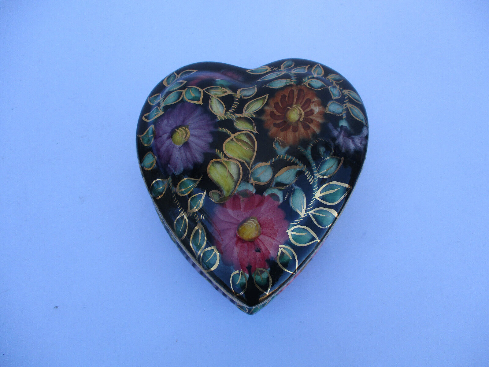 Vintage Heart Shaped Porcelain Trinket Box Hand Painted MARK 165 BELGIUM Gilded