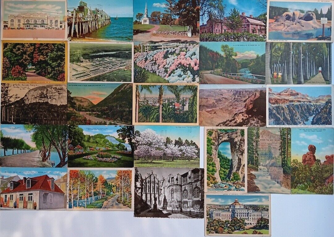 25 Antique Vintage 40s 50s Postcards: US States, RPPC Real Picture Vienna Lot 83