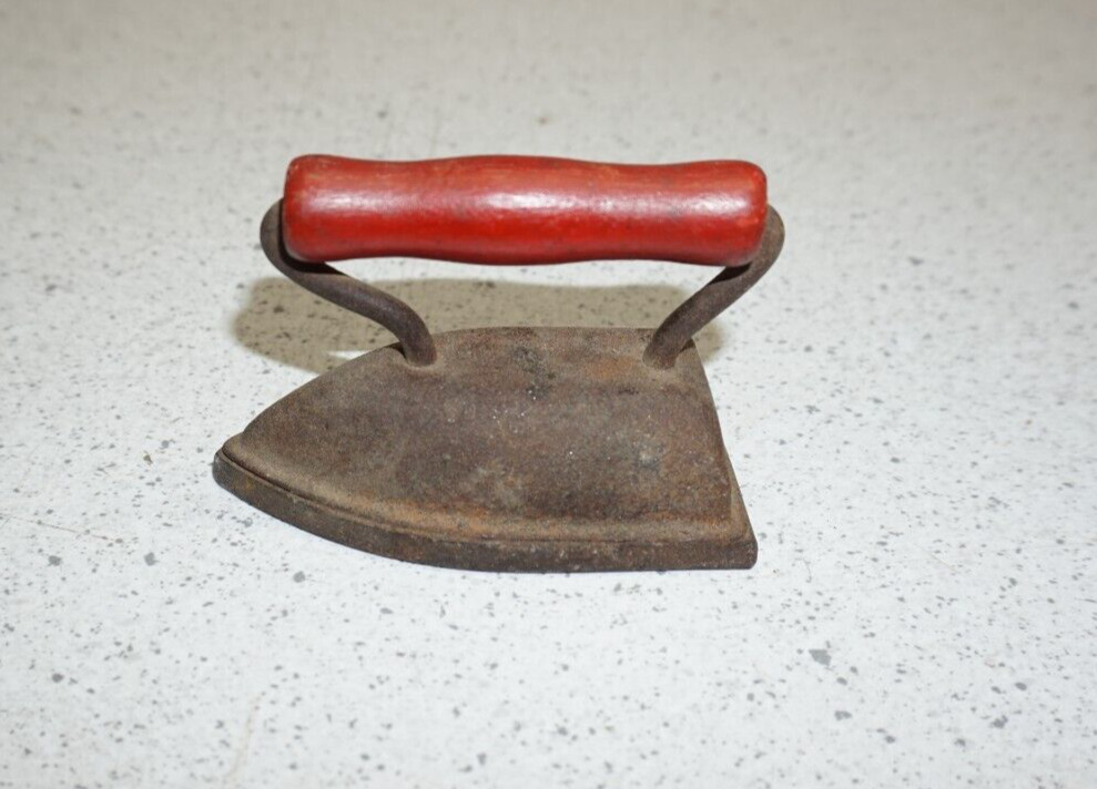 Small Iron Red Wood Handle Vintage very small approx 3 1/2\