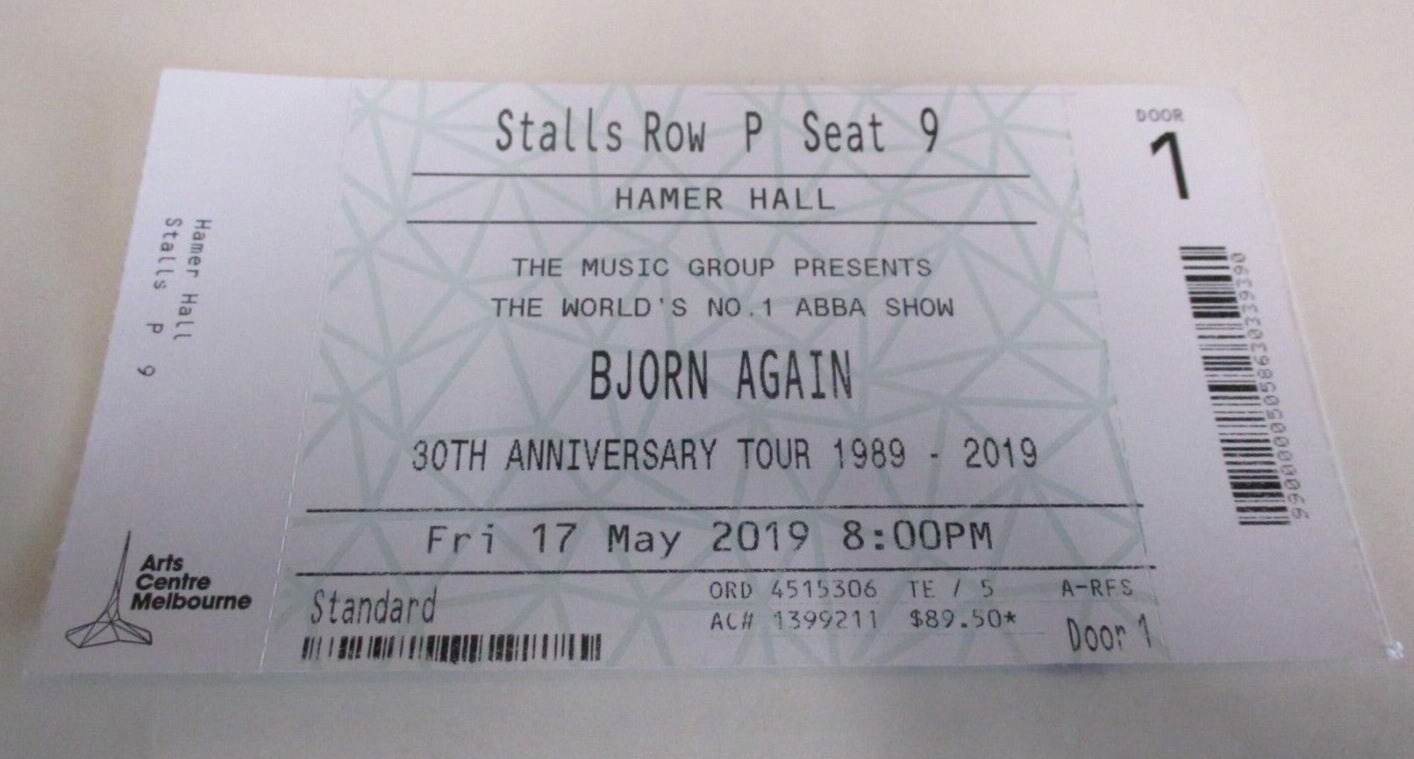 Bjorn Again Ticket - 30th Anniversary Abba Show Tour - Melbourne Concert - 2019