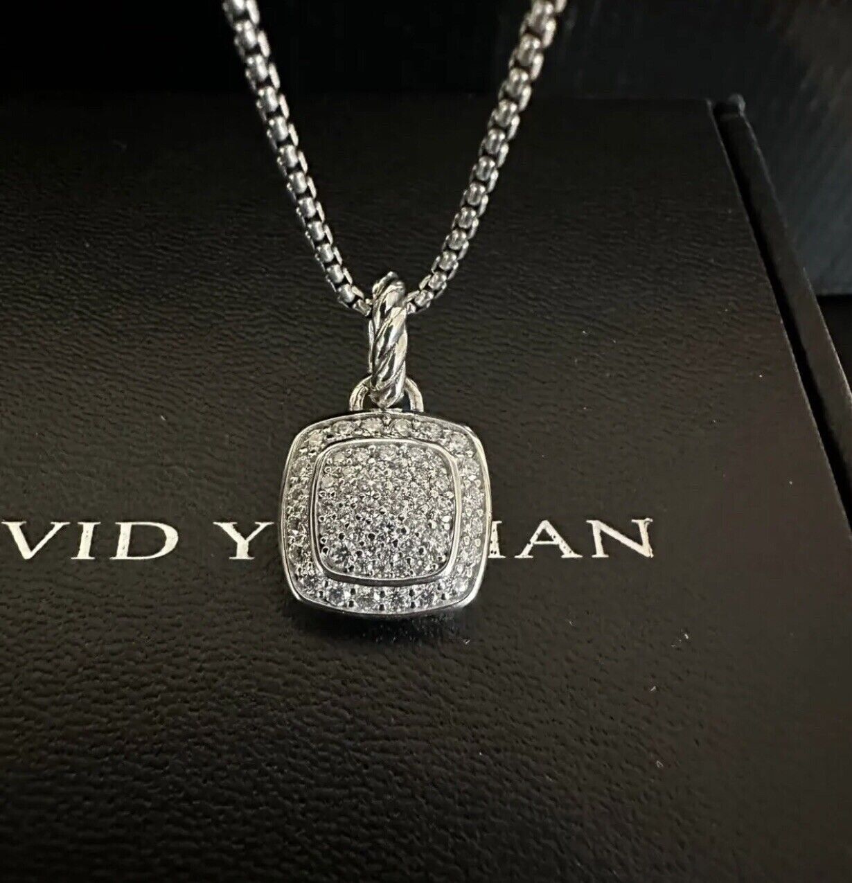 David Yurman Sterling Silver 14mm Pave Diamond Albion Pendant & Necklace 18 inch