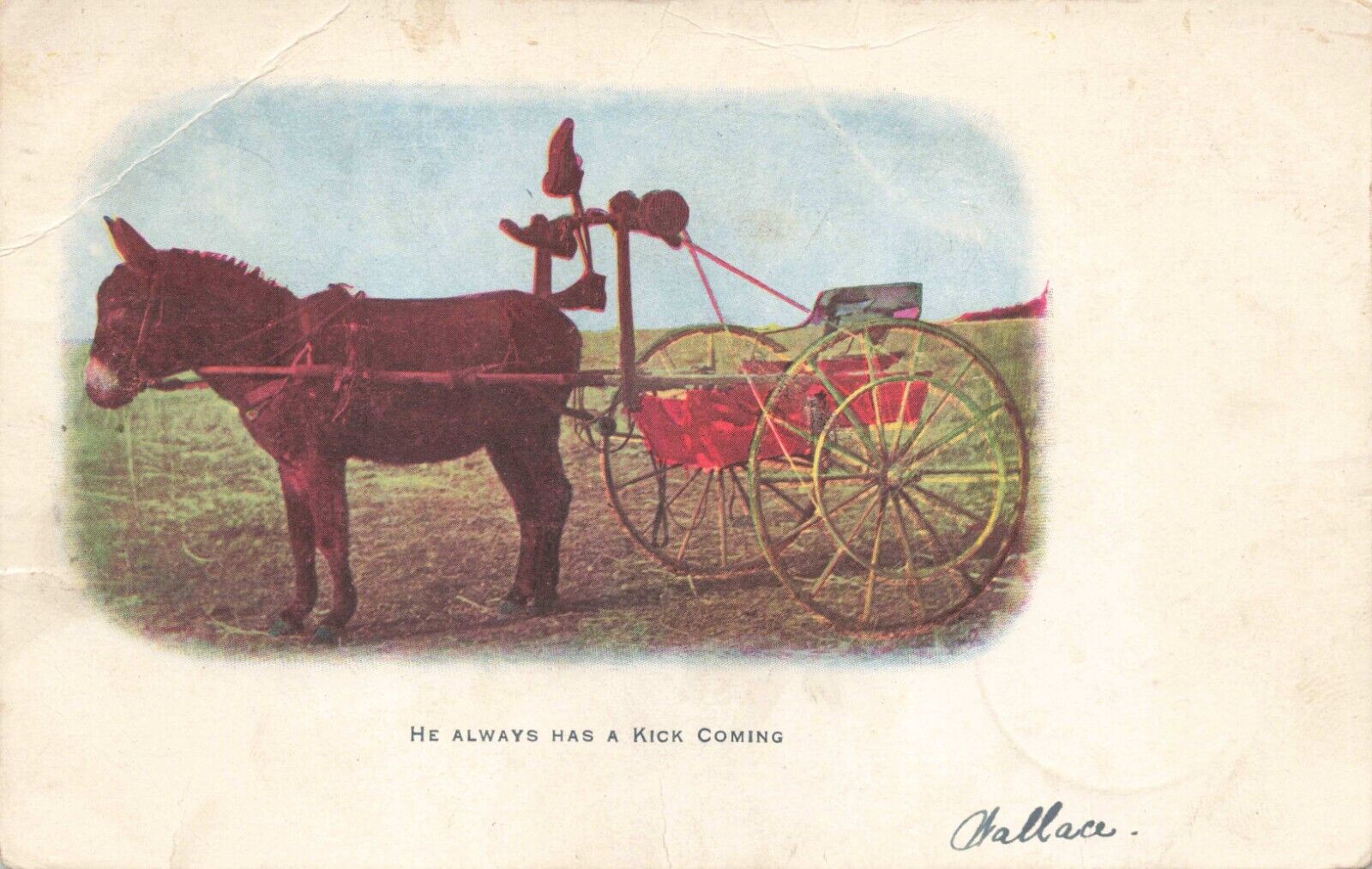 Postcard Comic Mule Buggy Rotating Boots \