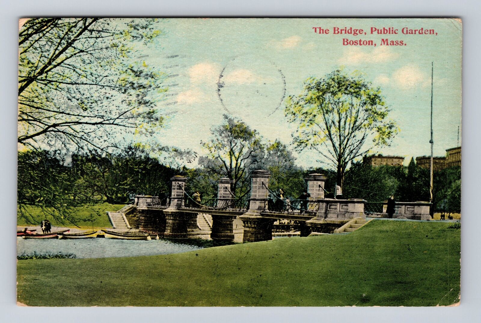 Boston MA-Massachusetts, Public Garden the Bridge, Vintage c1912 Postcard