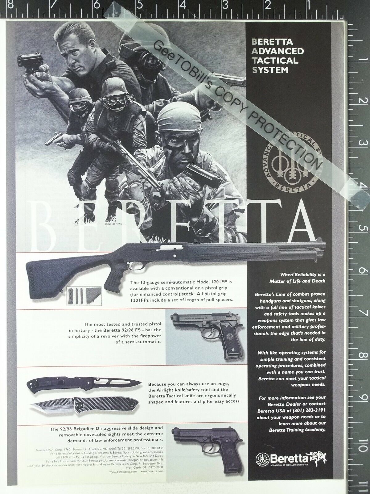 2000 ADVERTISING AD for Beretta 1210FP tactical shotgun 92 96 Brigadier D pistol