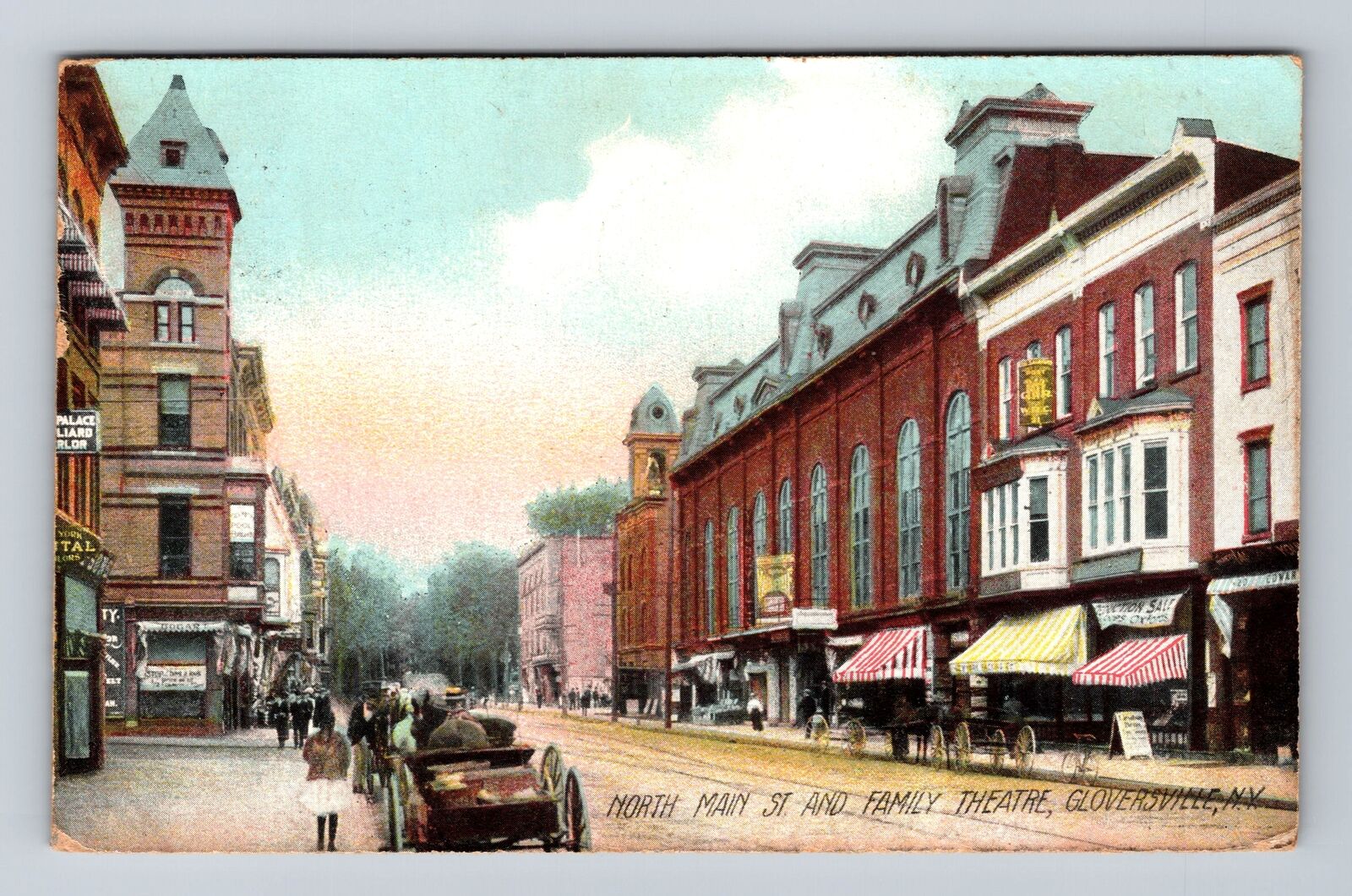 Gloversville NY-New York, North Main St, Family Theatre, Vintage c1908 Postcard