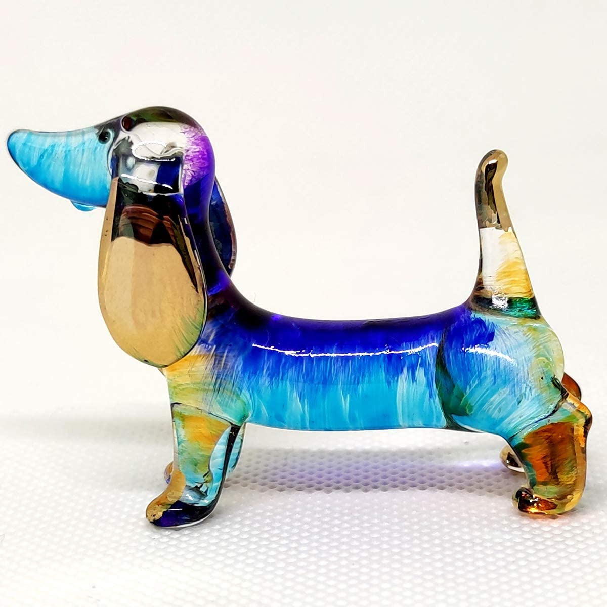 Sansukjai Dachshund Miniature Figurines Dog Animals Hand Blown Glass Art Gold Tr