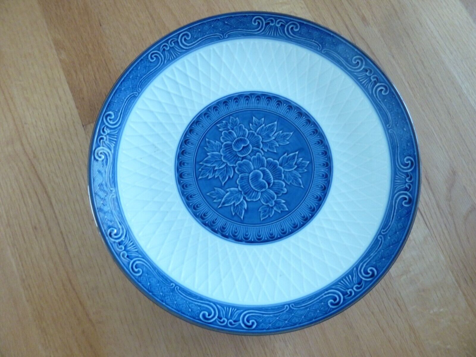 Toyo Japanese Porcelain Serving Plate Cobalt Blue and White Peony Made in Japan