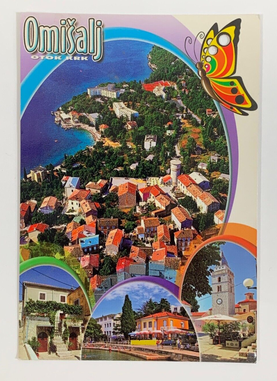 Aerial View of Omisalj Otok Krk Croatia Butterfly Cutout Multiview Postcard