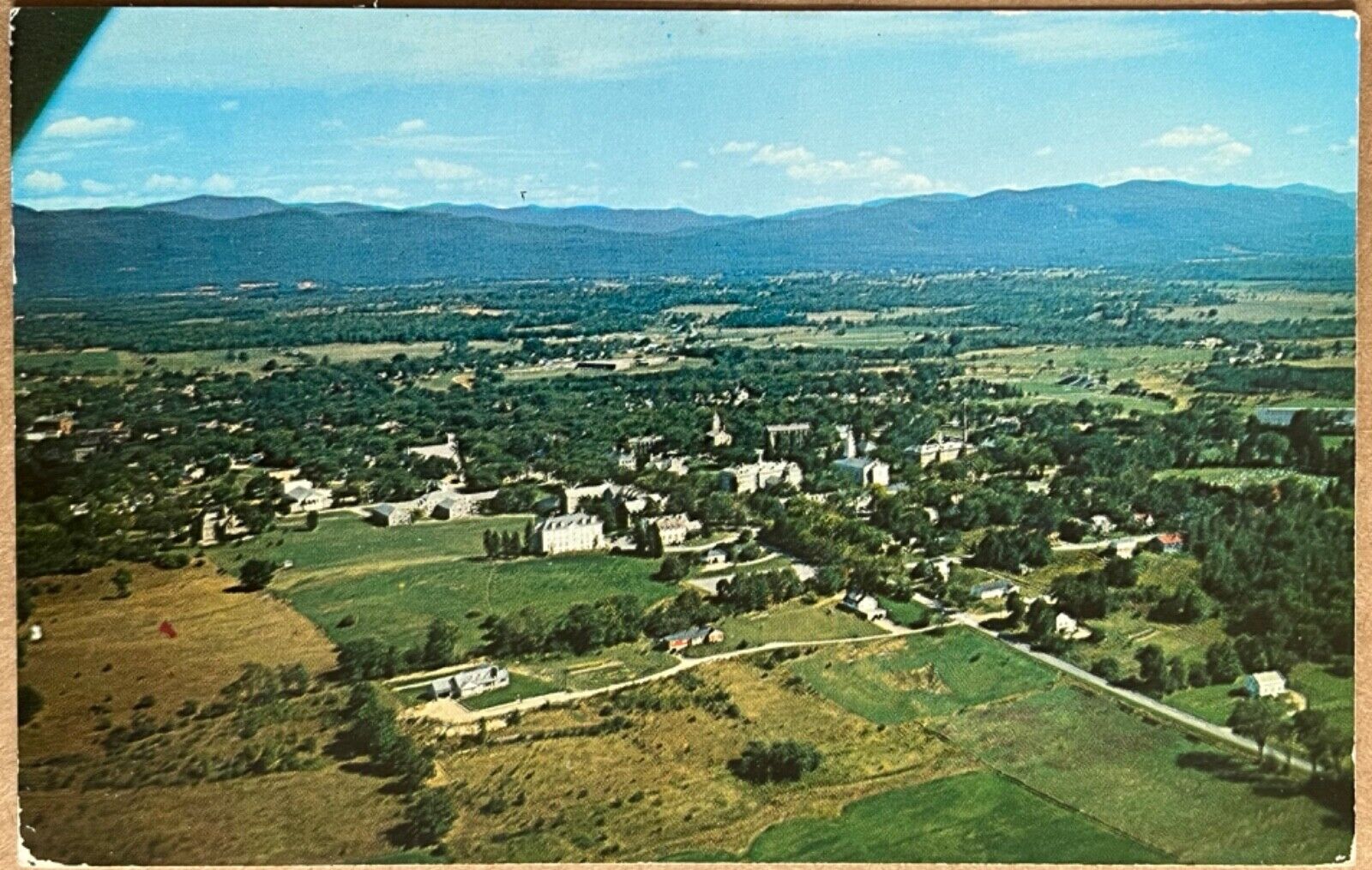 Middlebury Vermont Aerial View Vintage Chrome Postcard c1960