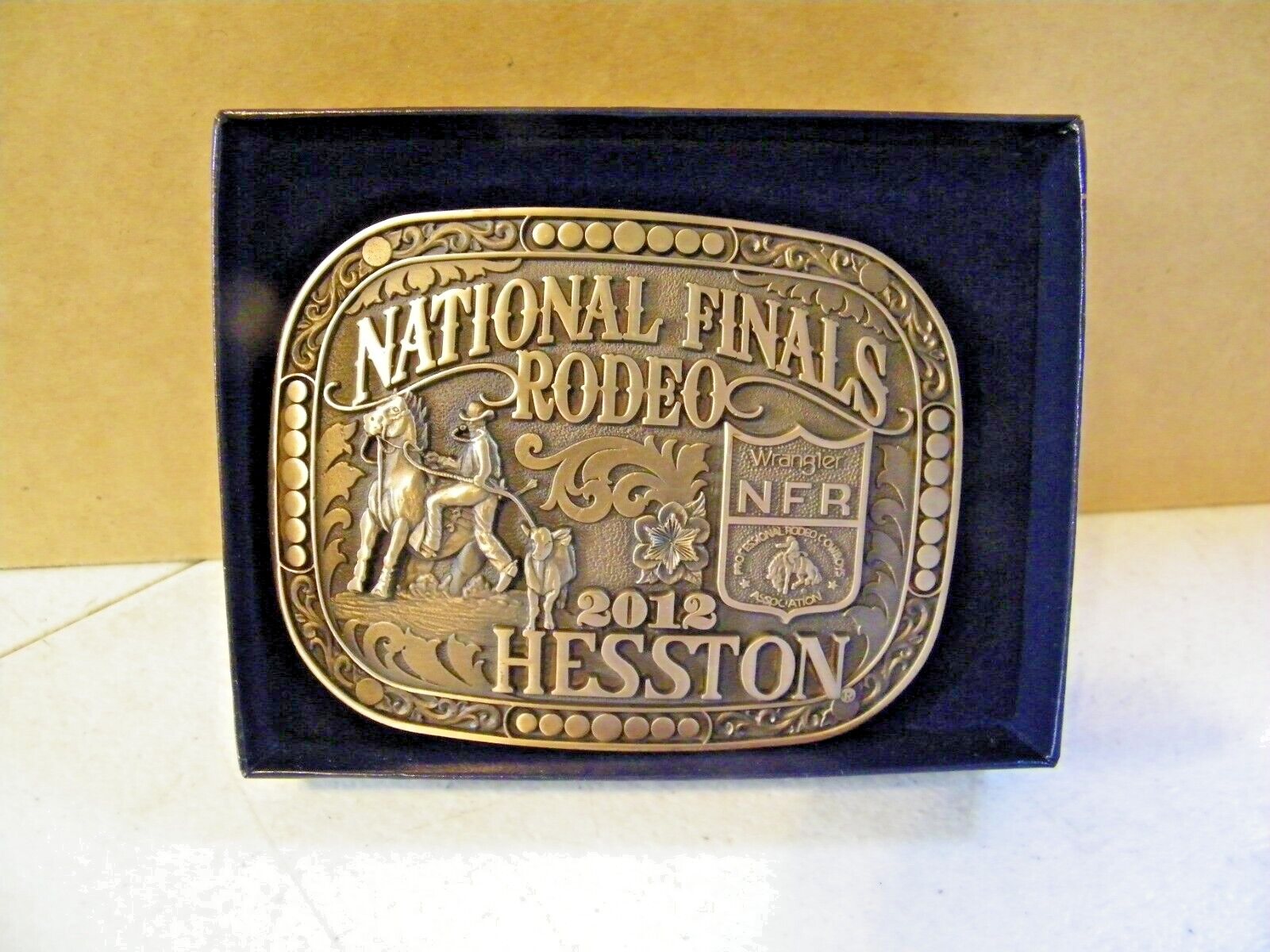 Hesston Brass 2012 NFR Wrangler Cowboy Rodeo Adult Buckle, New