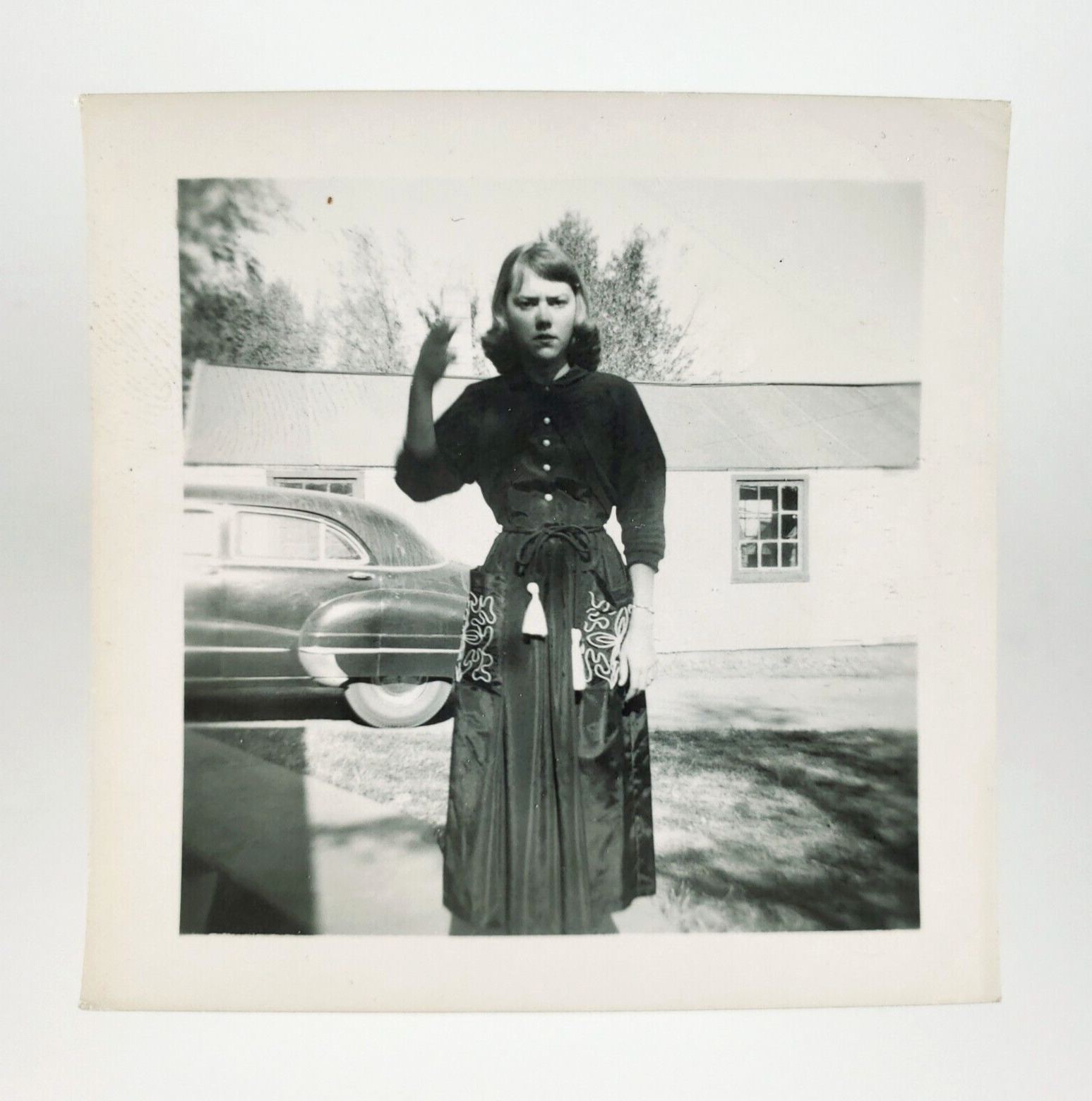 Angry Witch Casting Spell Photo 1950s Old Car Woman Annoyed Lady Snapshot A4227