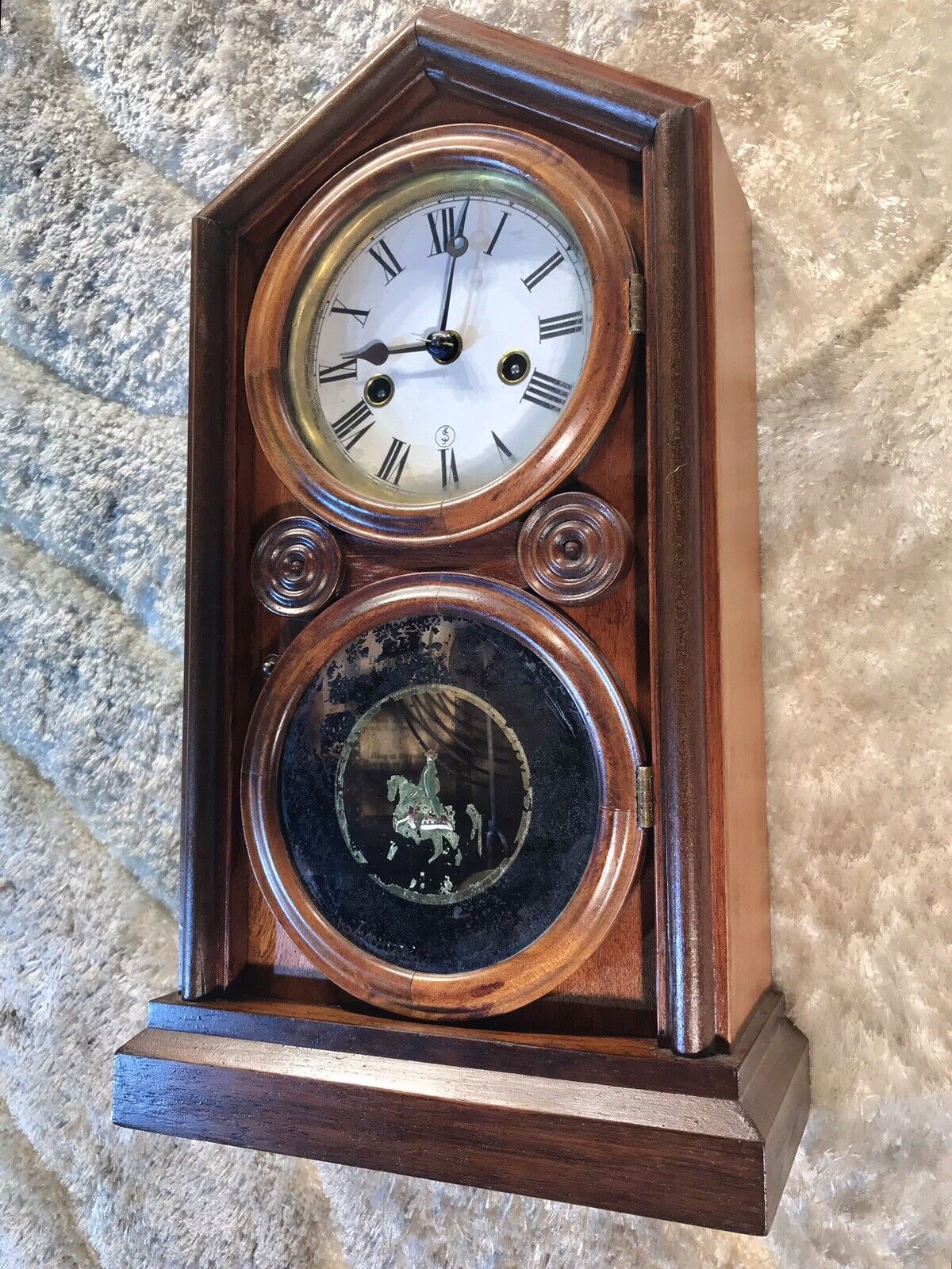 1878 Vintage Antique USA THE INGRAHAM time,Strike,Clock,Walnut.double Glass Case