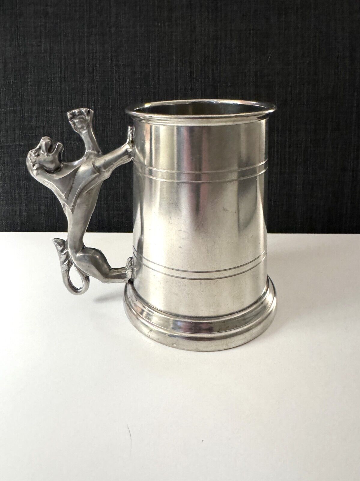Lunt Silversmiths English Pewter Stein Tankard Mug Lion Handle Glass Bottom P44
