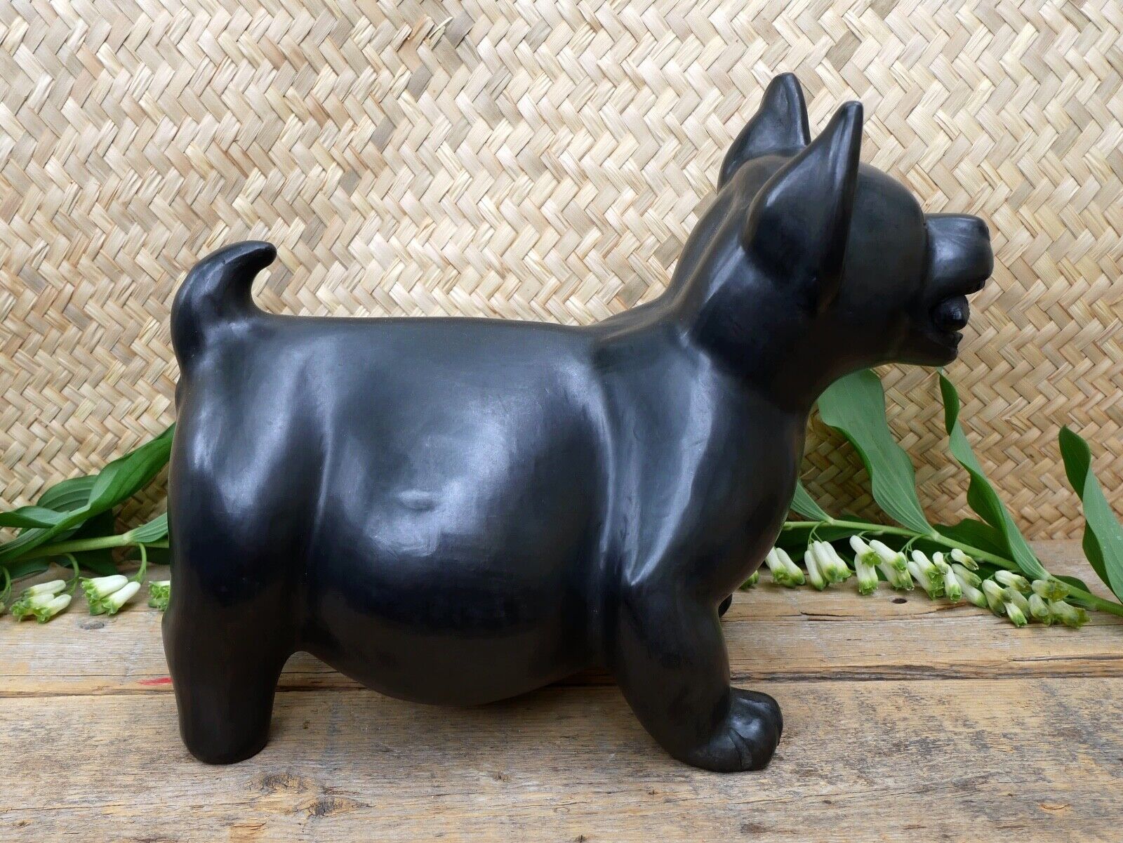 Lg Size Colima Dog Xoloitzcuintle Burnished Black Pottery Handmade Oaxaca Mexico