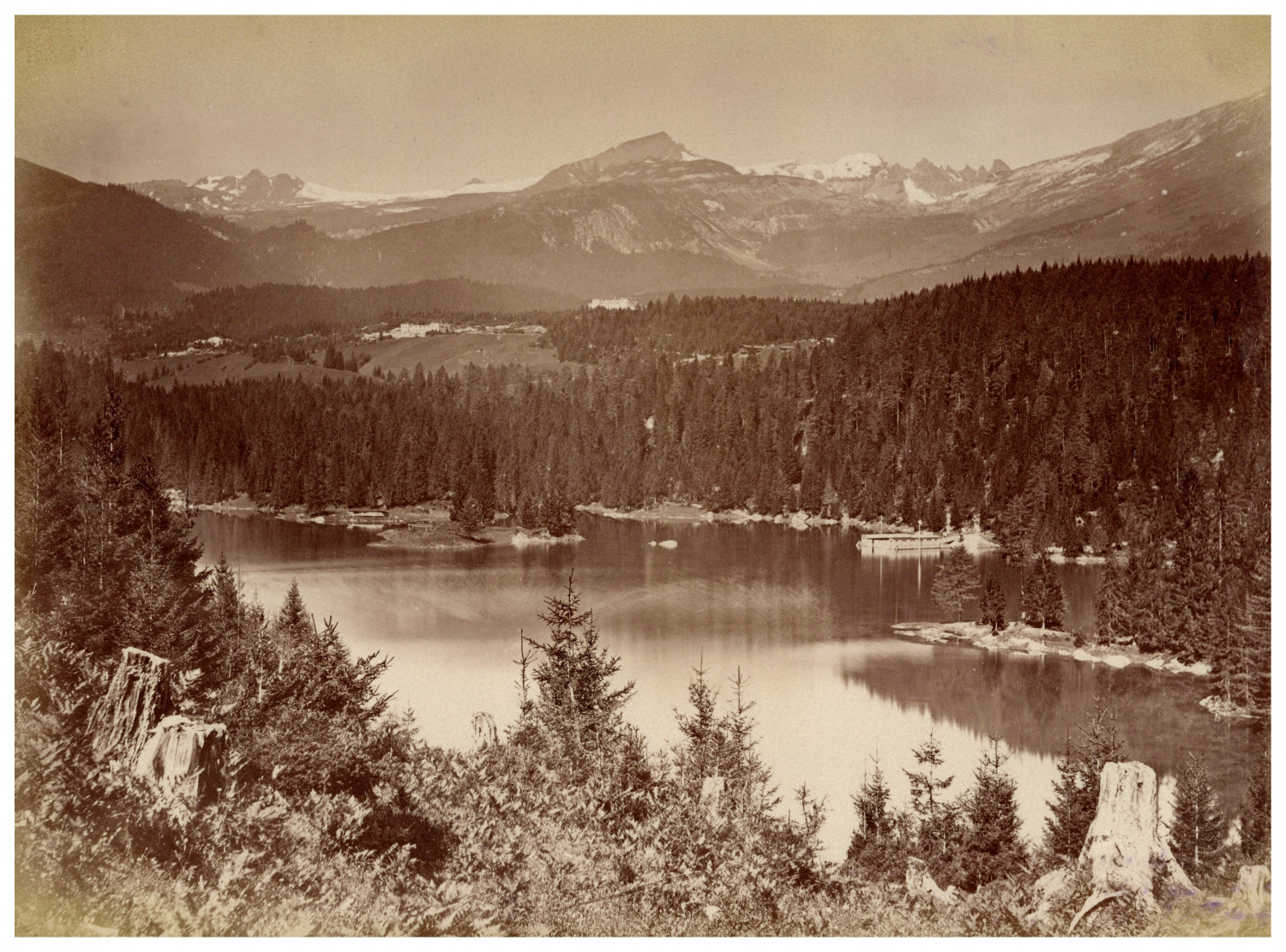 Switzerland, Flims, Vintage Print Panorama, Albumin Print 19x26 Circa 1880