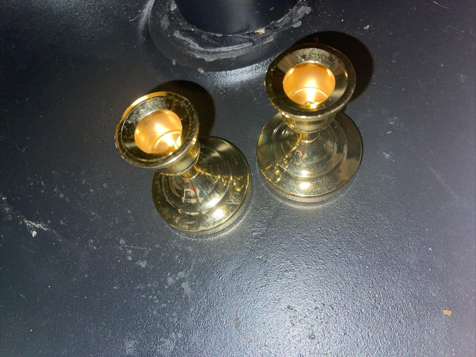 PartyLite Pair Polished Brass Candle Holders ~ 2.5”Tall NEW