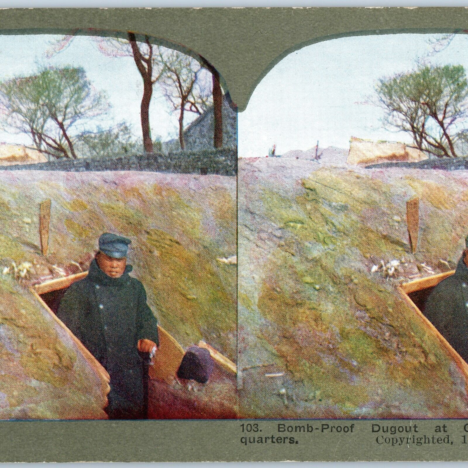1905 Russo-Japanese War General Nogi Stereoview Trench Dugout Headquarters V34