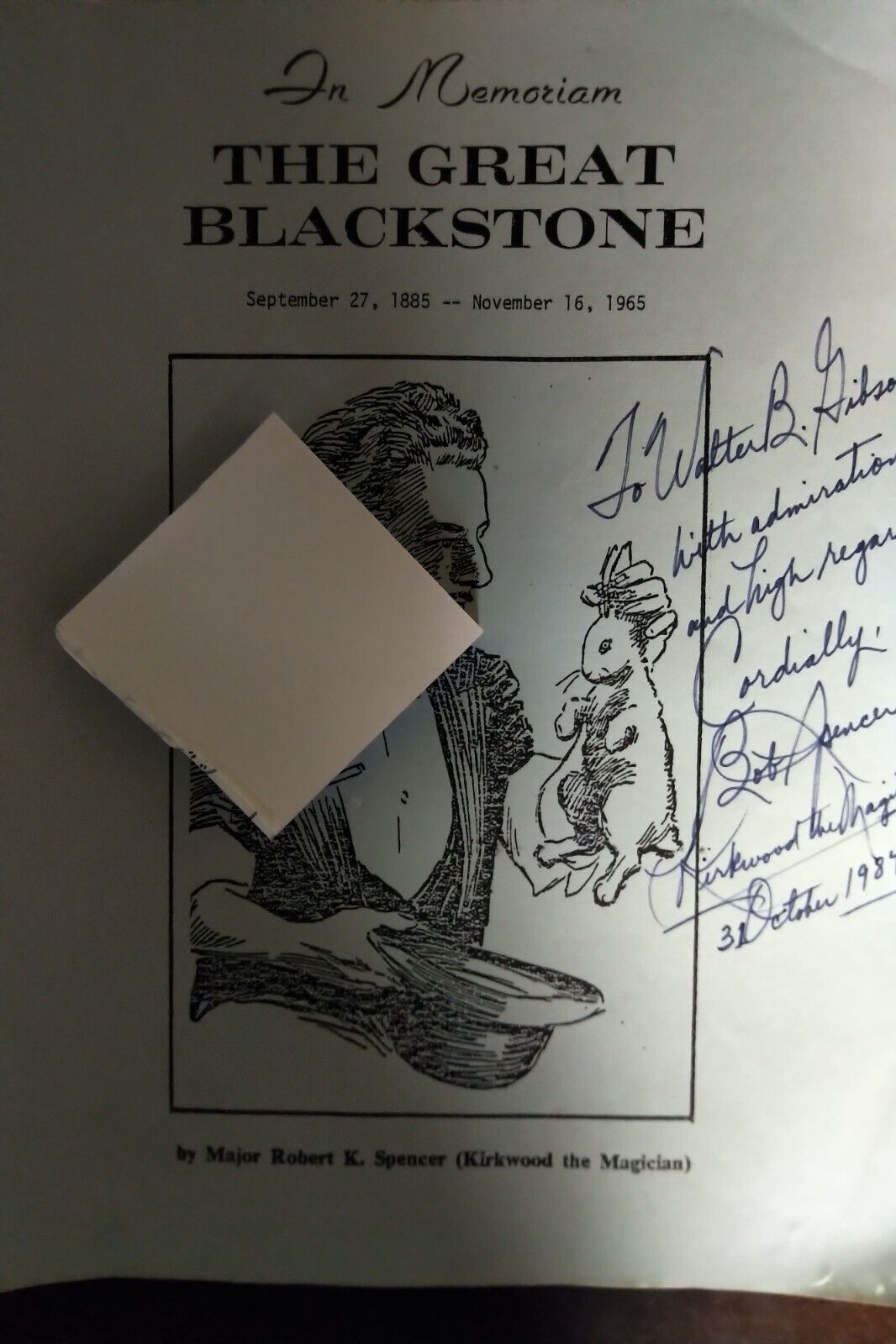 Autographed Original Program In Memoriam Service for The Great Blackstone 1965