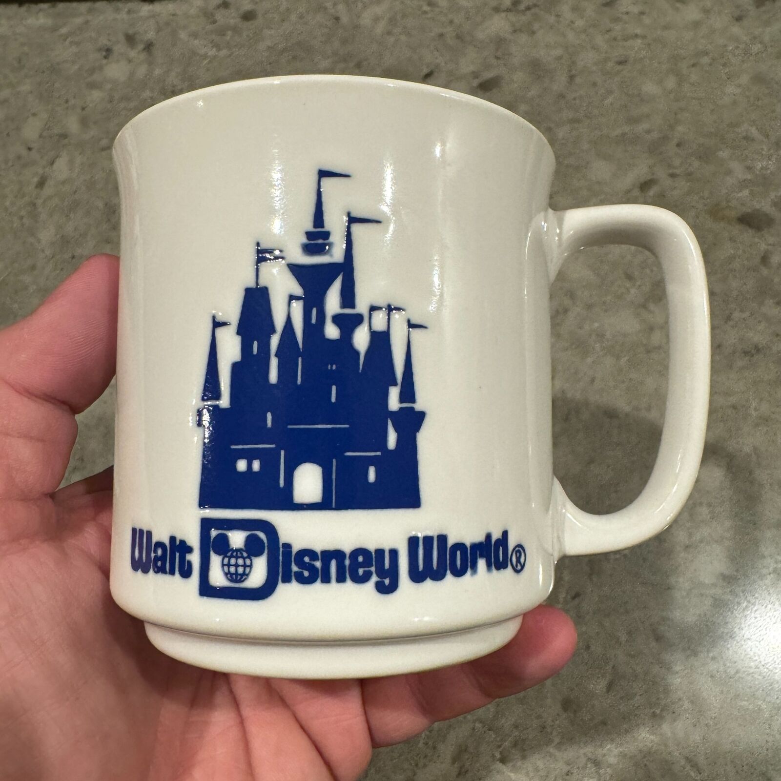 VTG Walt Disney World Cinderella\'s Castle White Blue Embossed Coffee Mug JAPAN