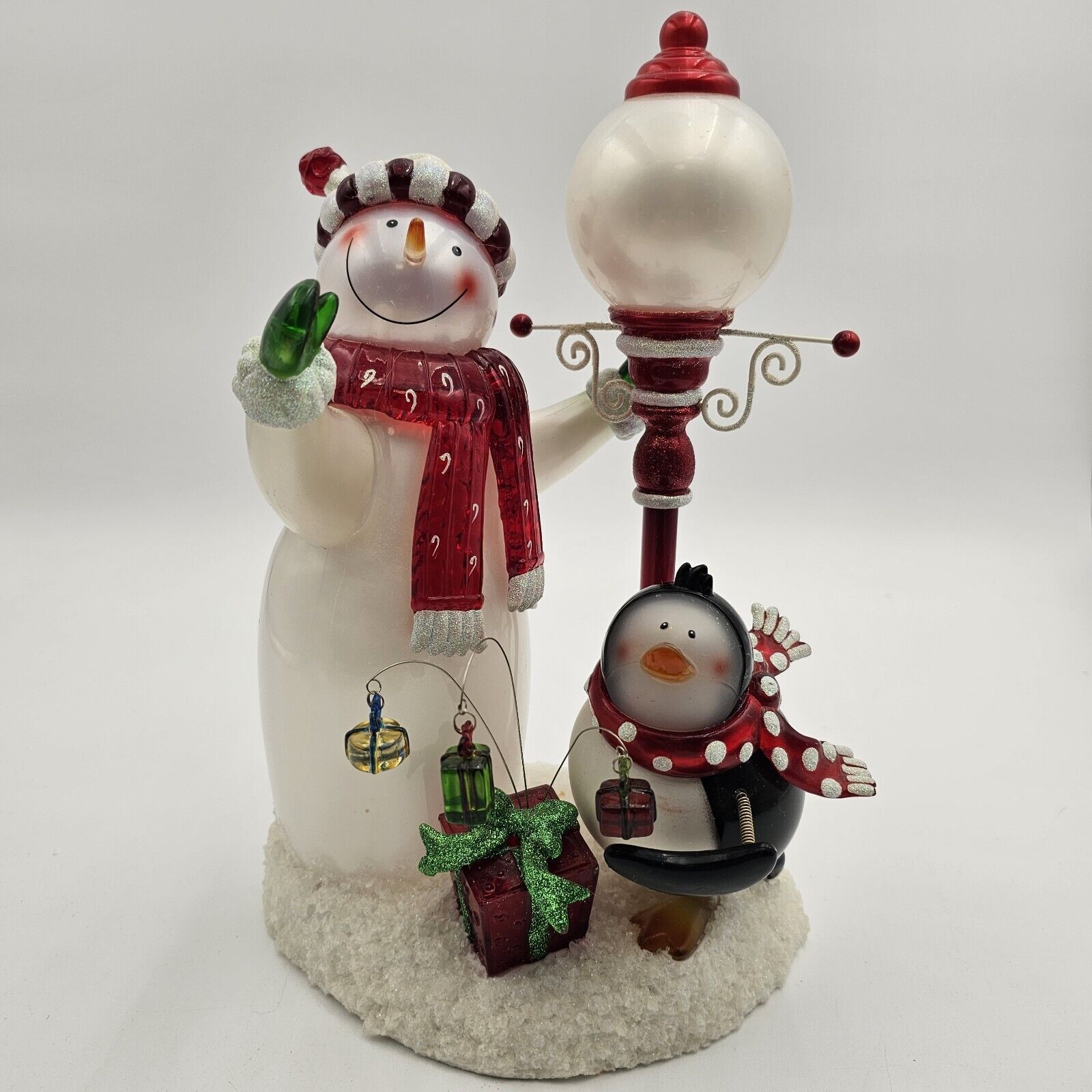 Vintage JC Penny home collection acrylic light Up Snowman & Penguin by Lamp post