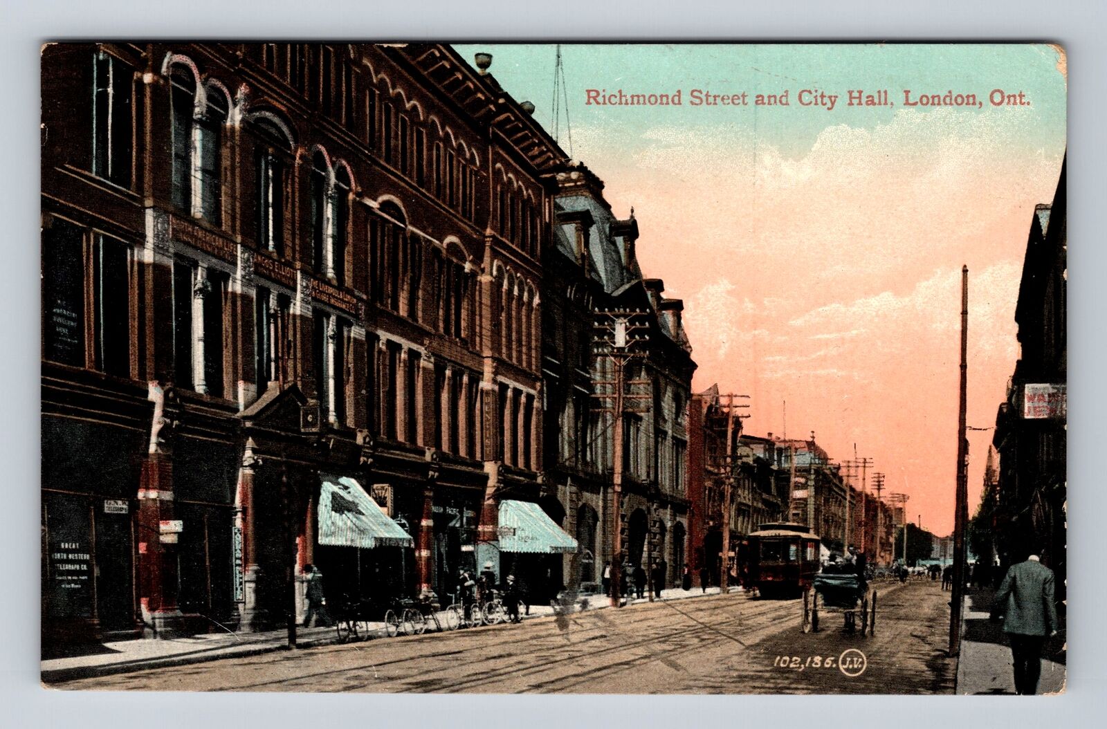 London Canada, Richmond Street, Shops, Trolley, Carriage, Vintage c1909 Postcard