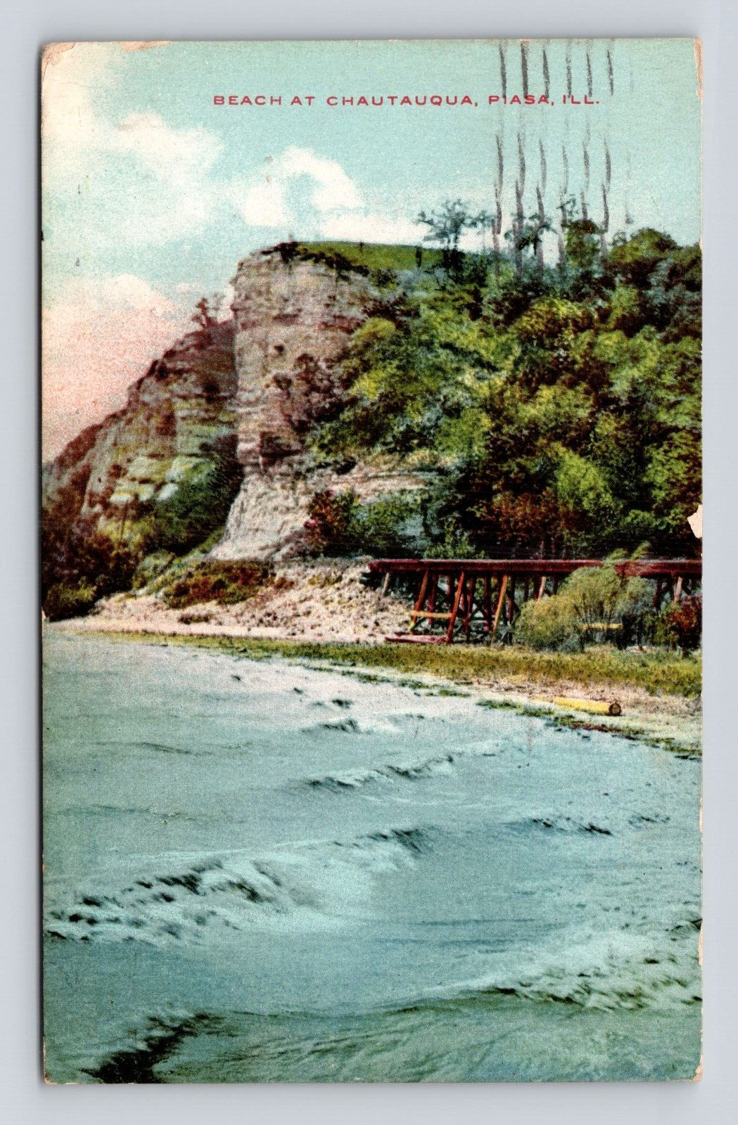 Antique Old Postcard BEACH CHAUTAUQUA PIASA IL - ST LOUIS MO 1909 Cancel