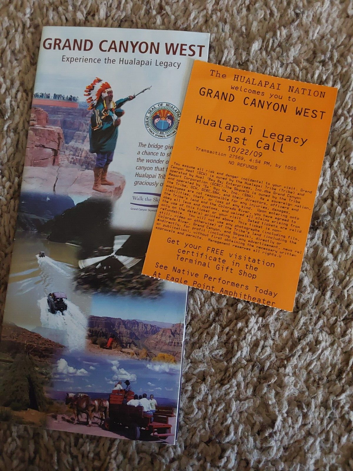 MULTIPAGE  GRAND CANYON WEST (SKYWALK) HUALAPAI LEGACY BROCHURE & USED TICKET
