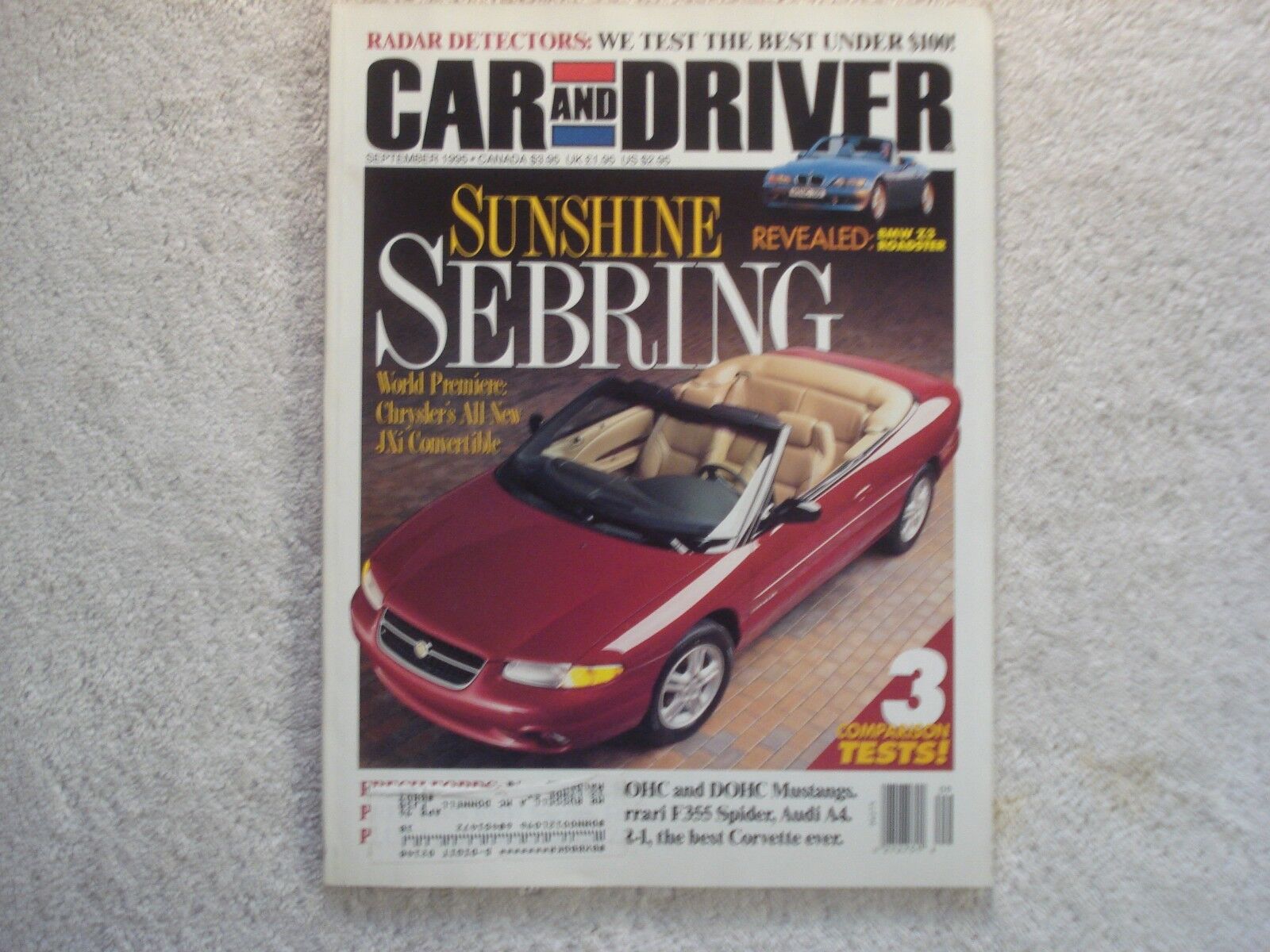 Car and Driver 1995 September Chrysler Sebring SOHC & DOHC Mustangs Corvette
