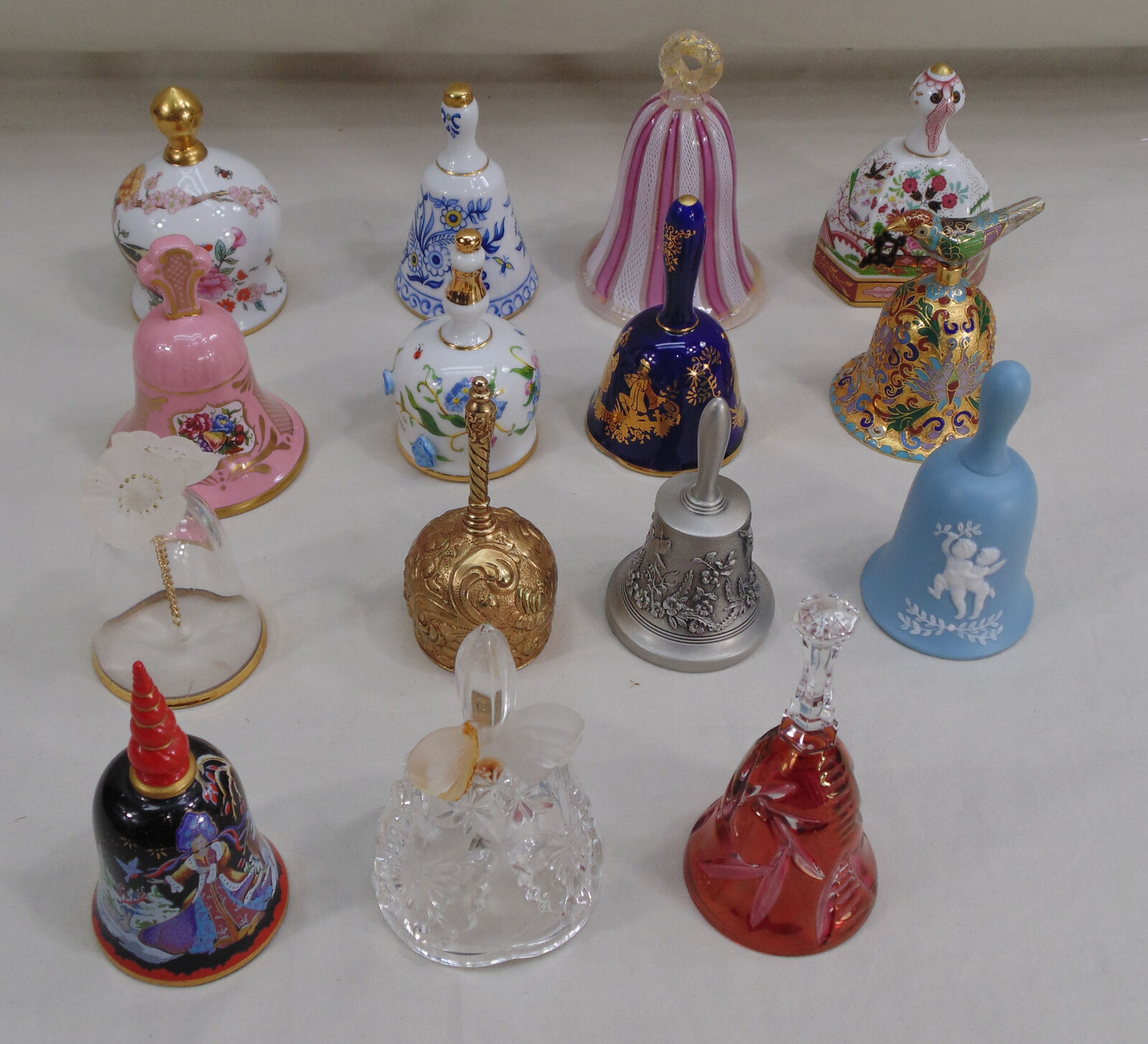 Lot of 15 Franklin Mint Bells Porcelain Glass Brass Pewter Cloisonne Faberge