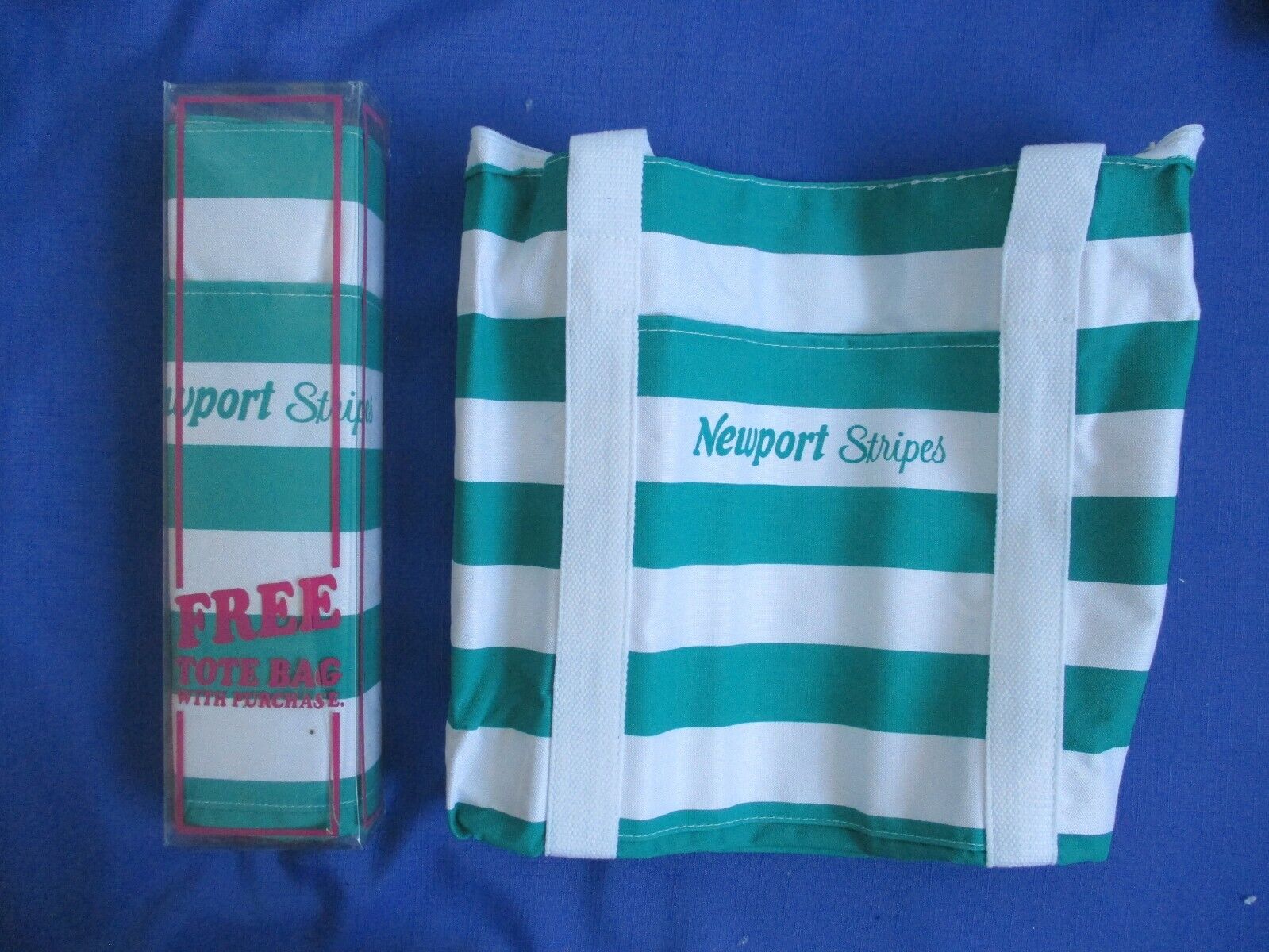 NEW Vintage Newport Stripes Tote Beach Gym Bag Cigarettes 1980s One Large Canvas