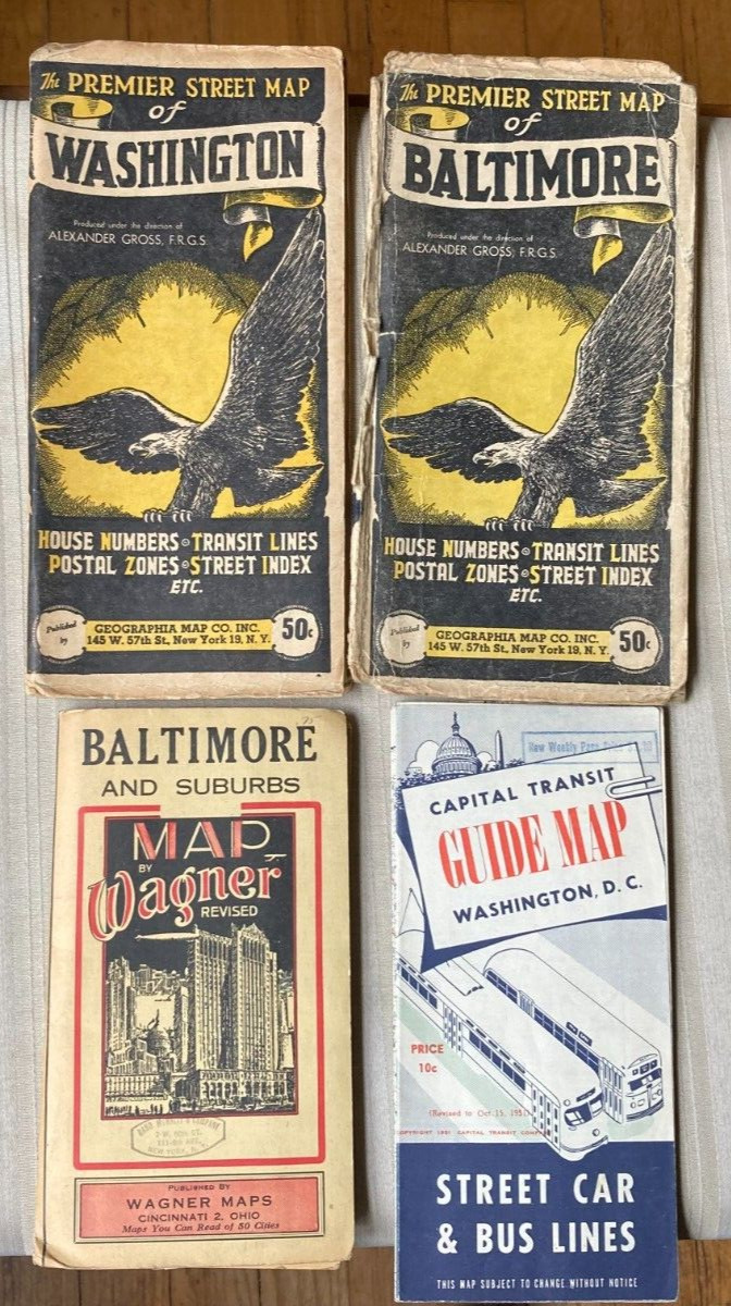 Vintage 1960\'s Baltimore & Washington City Street Maps - Geographia  Wagner Maps