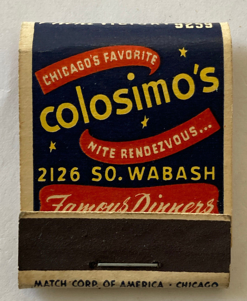 Vintage Colosimo's Restaurant Chicago IL Matchbook Full 1930s 1940s Al Capone