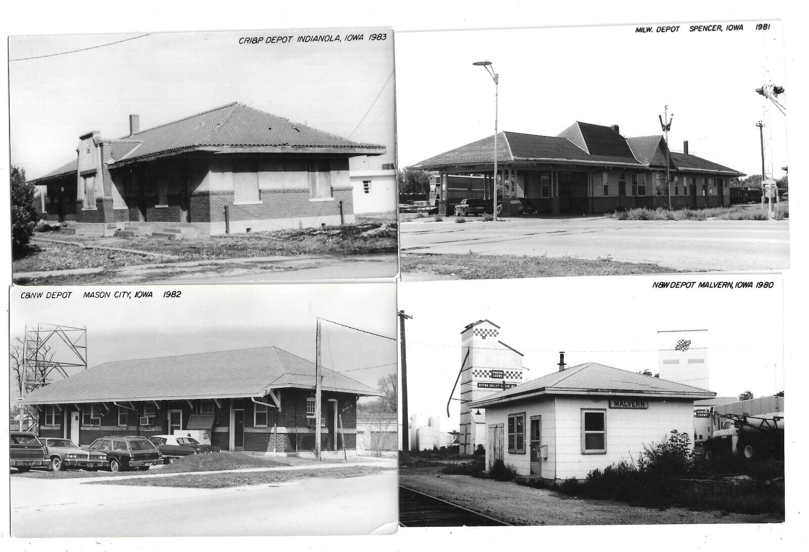 4 Train Depots Indianola Spencer Malvern Mason City IA Iowa RPPC Postcards