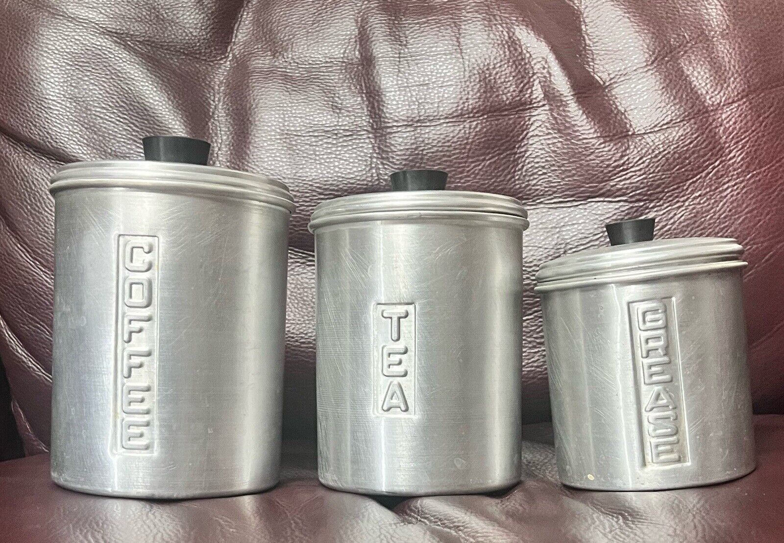 Vtg Royal Aluminum Canister Set Nesting COFFEE TEA  & GREASE Kitchen Canisters