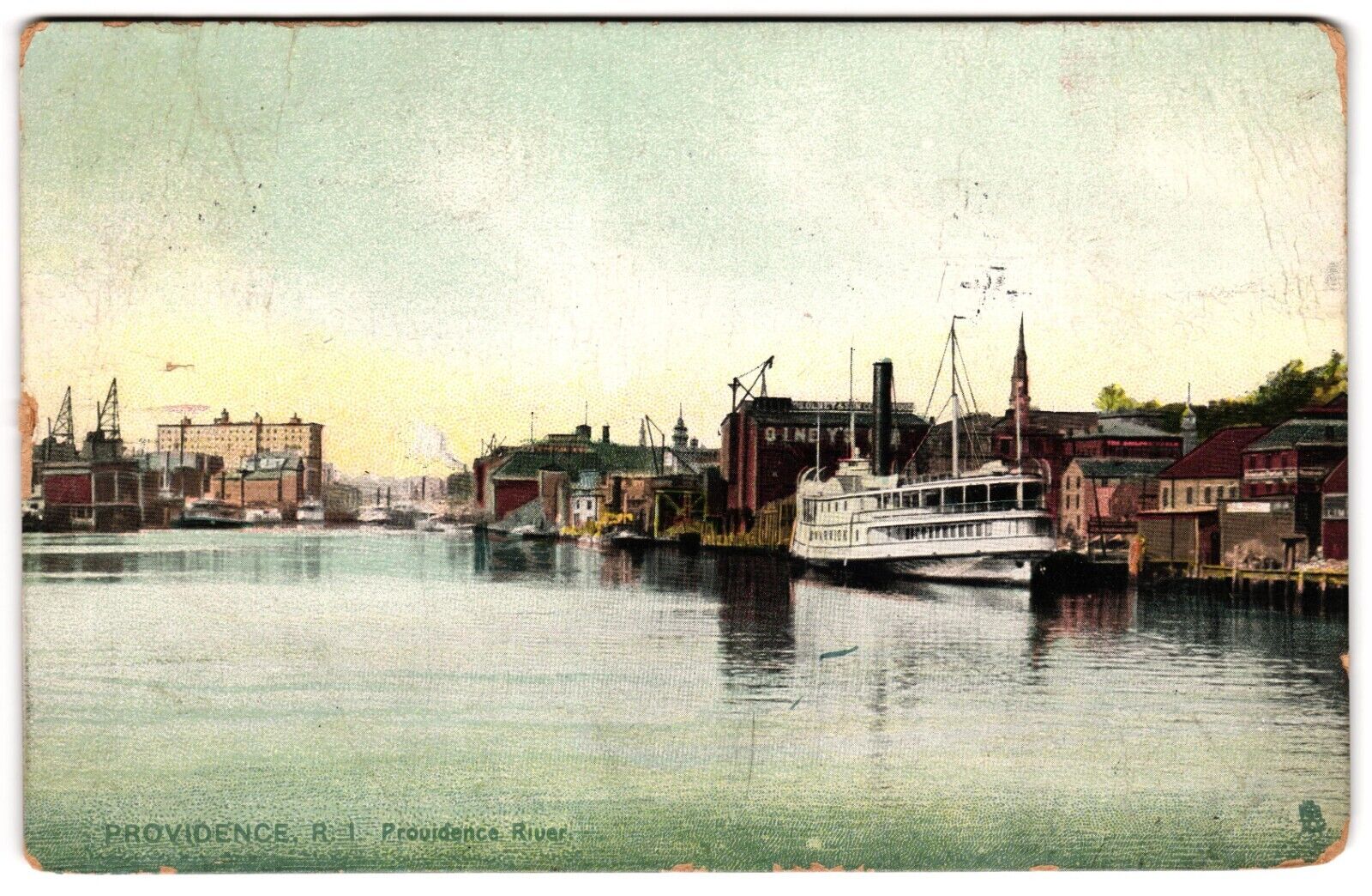 Harbor Scene Providence River RI Olney & Son Steamboat c1910s Postcard