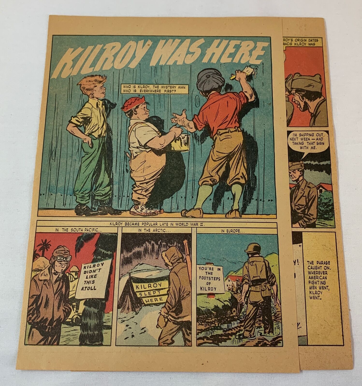 1947 three page cartoon story~ origin of KILROY WAS HERE ~ WWII