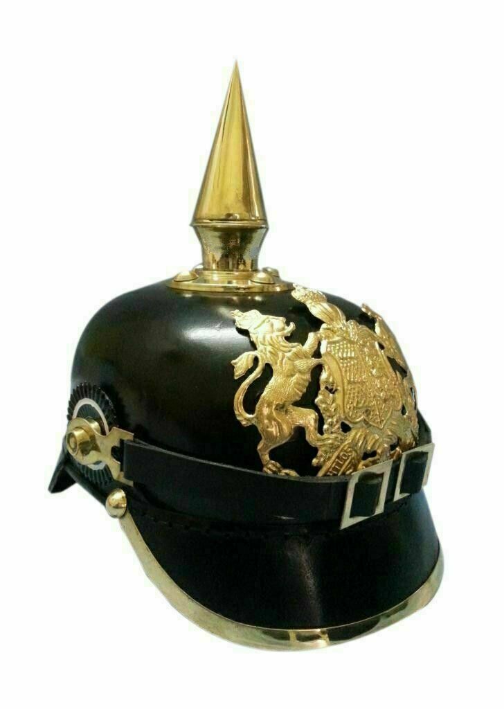 DGH® German Pickelhaube Leather Helmet Bavarian Black Leather & Brass H1