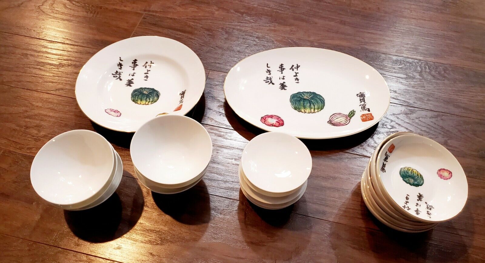 Set 19 Vtg 60s Japanese Saneatsu Mushanokoji Dinner Plates Bowls Serving Dish...