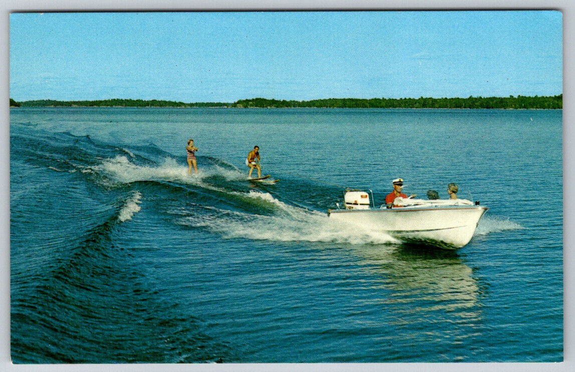 Water Skiing Is A Fun Sport Boating Lake Swimming Vintage Chrome Postcard