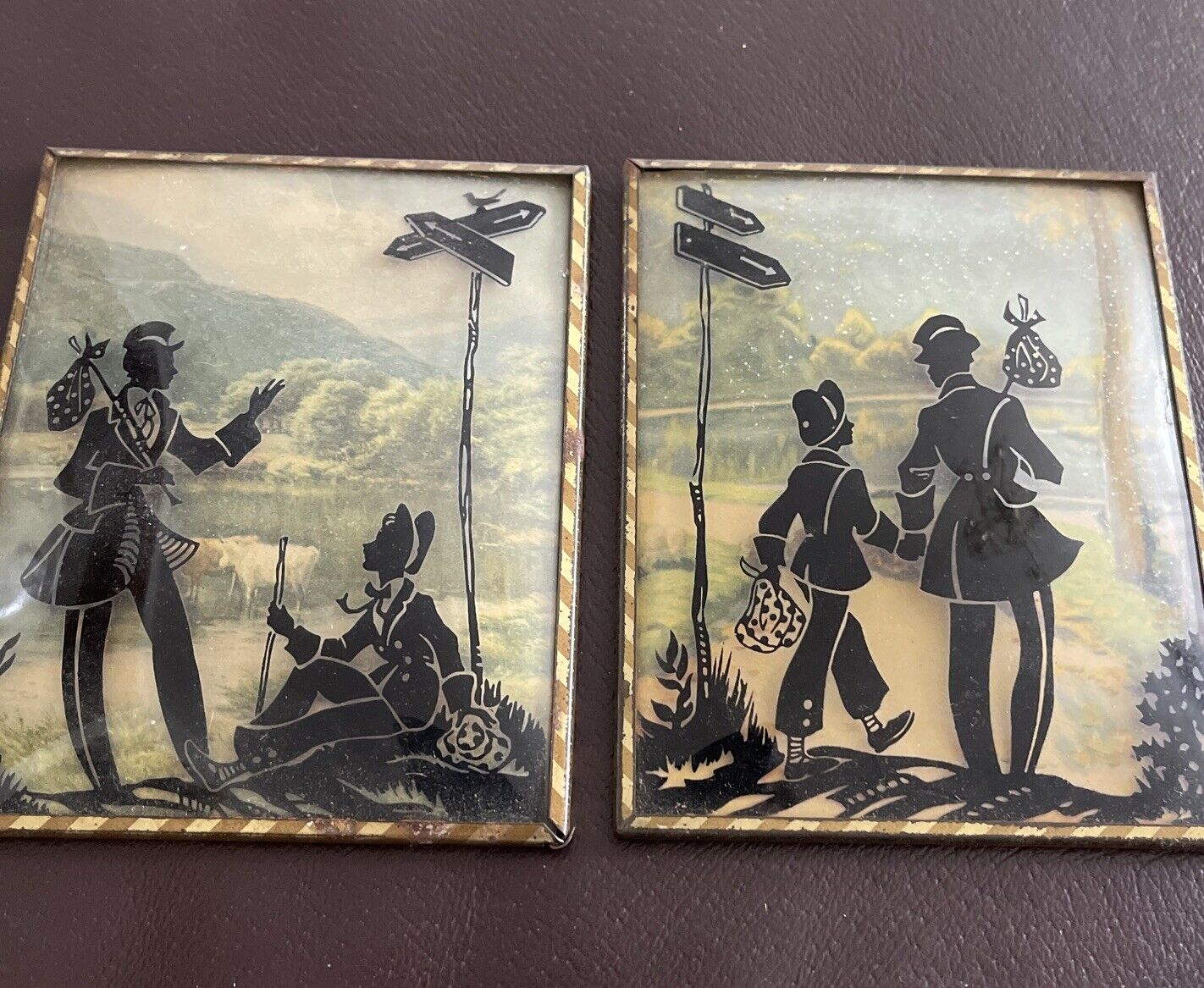 Pr Convex Silhouette Picture Stripped Metal Frames. 1940s