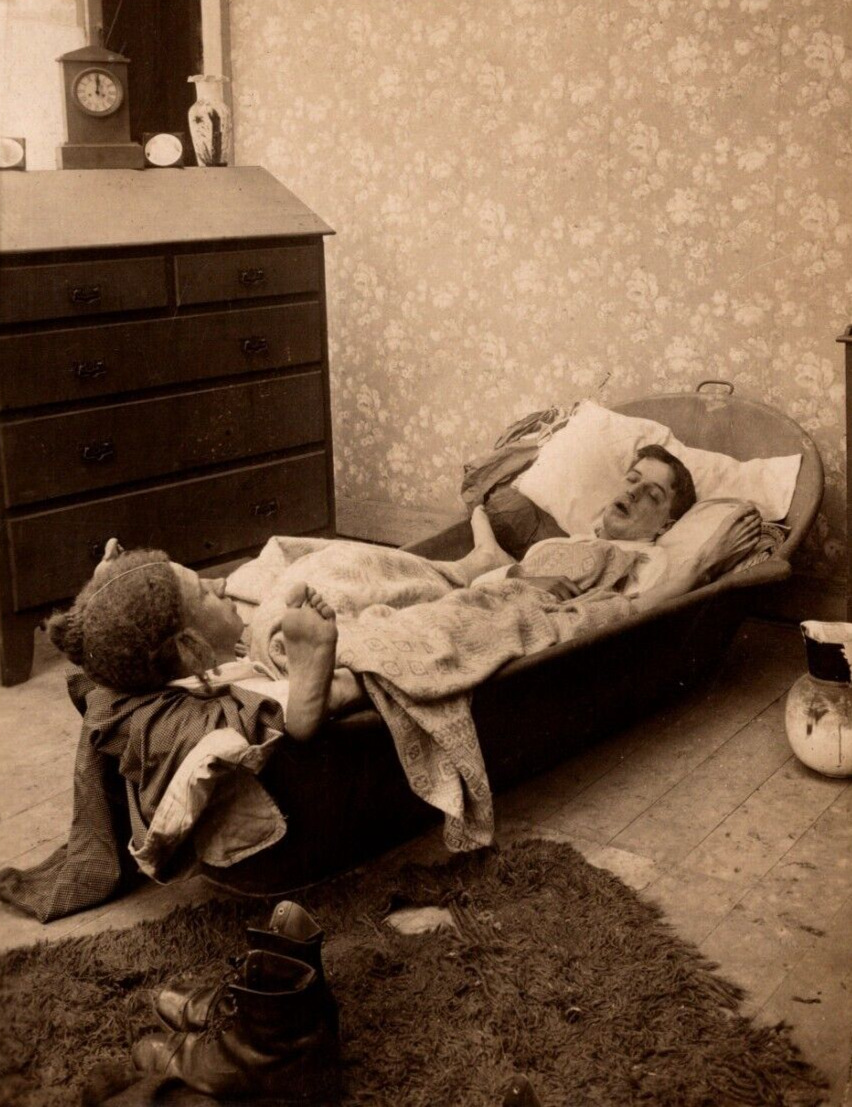 c1906 RPPC Men Sleep In Trough Humorous Bamforth Photo RARE ANTIQUE Postcard