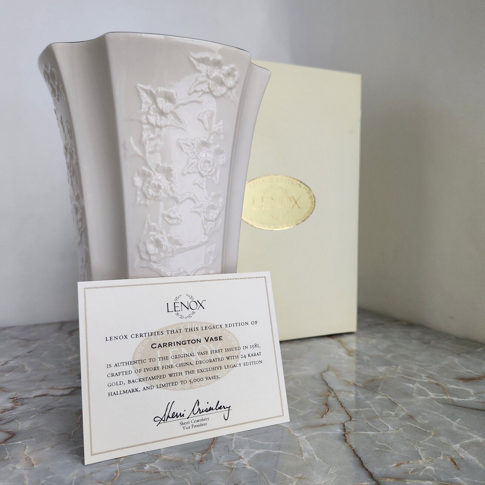 Lenox Legacy Edition Carrington Ivory Vase With COA in Original Box