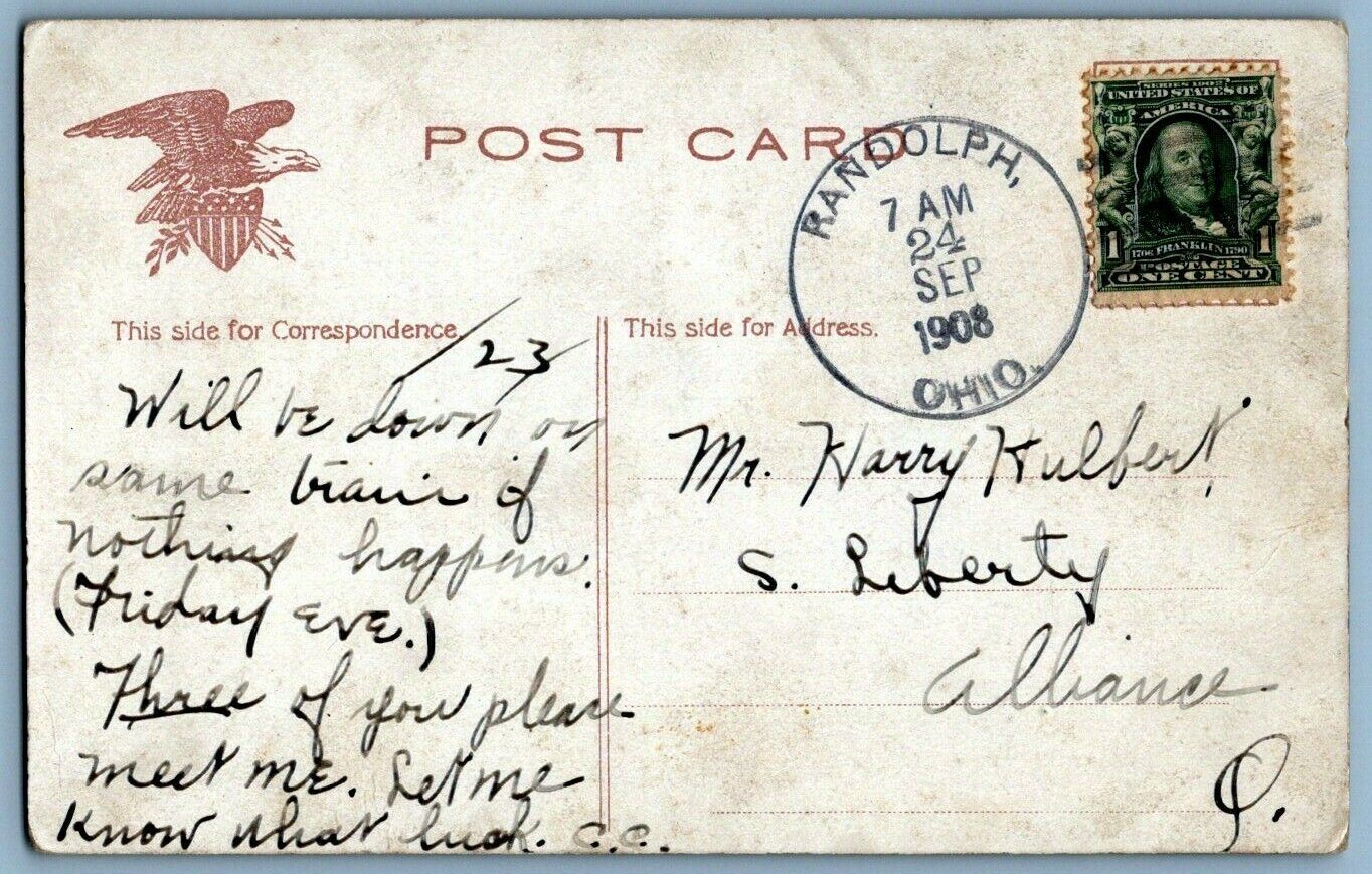 Antique Postcard~ Liberty Bell~ 1908 Randolph, Ohio Cancel