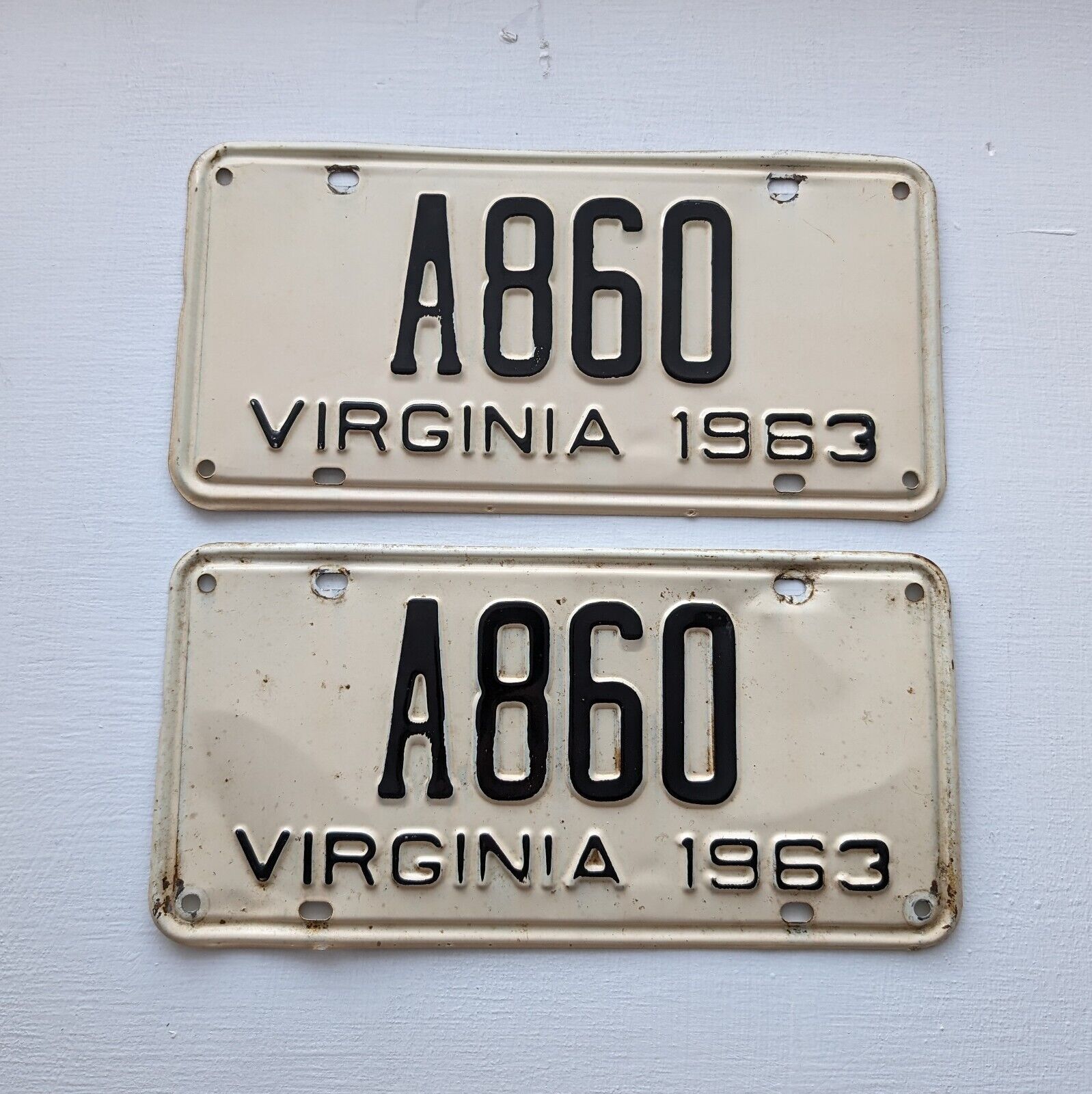 1963 Virginia License Plates A860 Original Matching Pair Vintage YOM Low Number