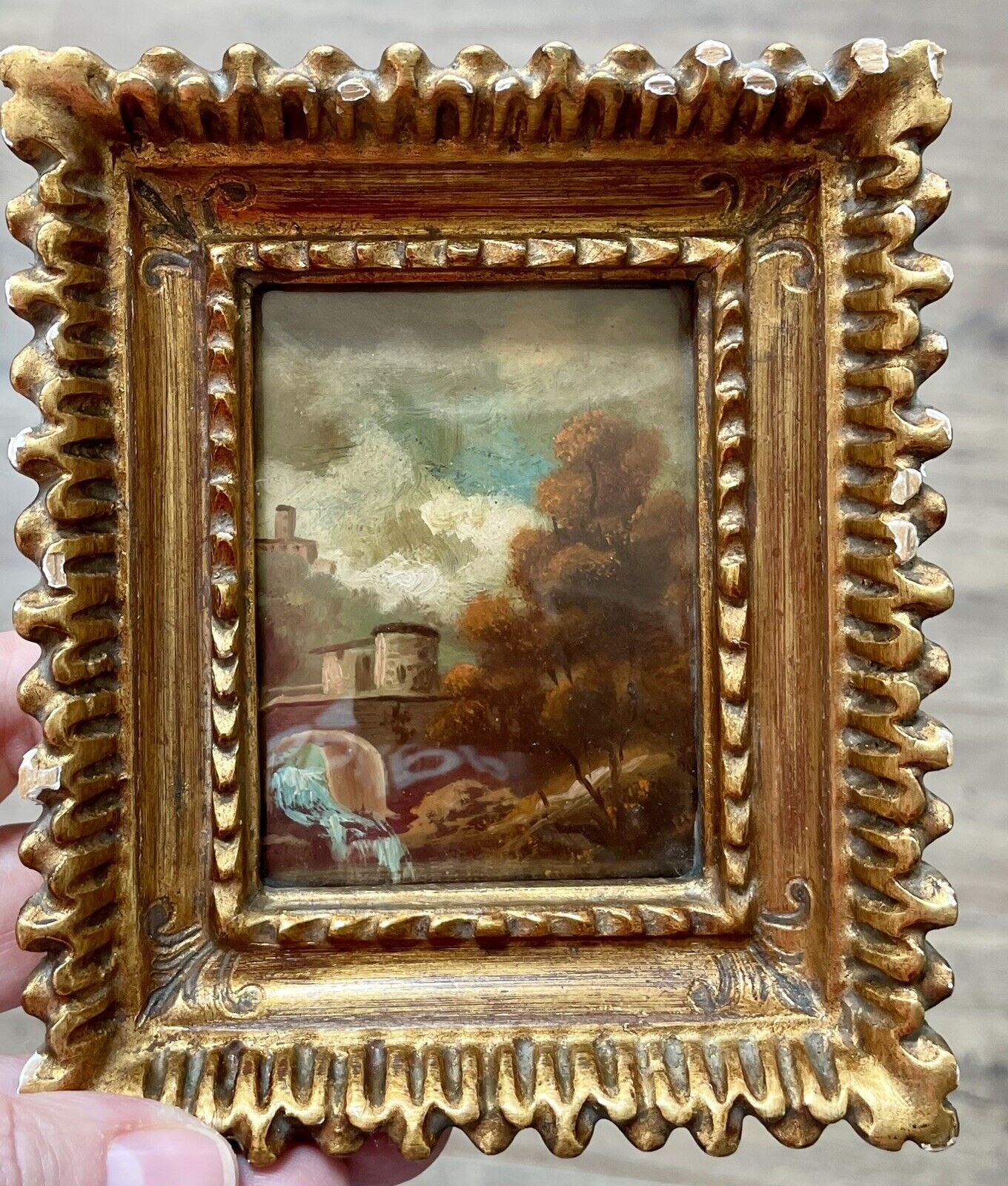 Vintage Hand Painted Italian Miniature Oil Painting Framed Collectible